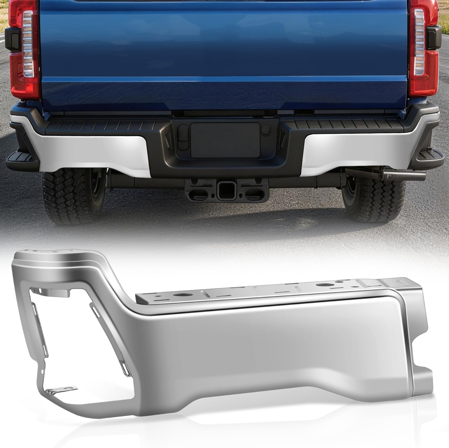 Auto Dynasty Rear Bumper End Cap Replacement Compatible with 2023 2024 2025 Ford F250 F350 F450 Super Duty, w/o Parking Sensor Holes, Driver Left Side, Polished Chrome