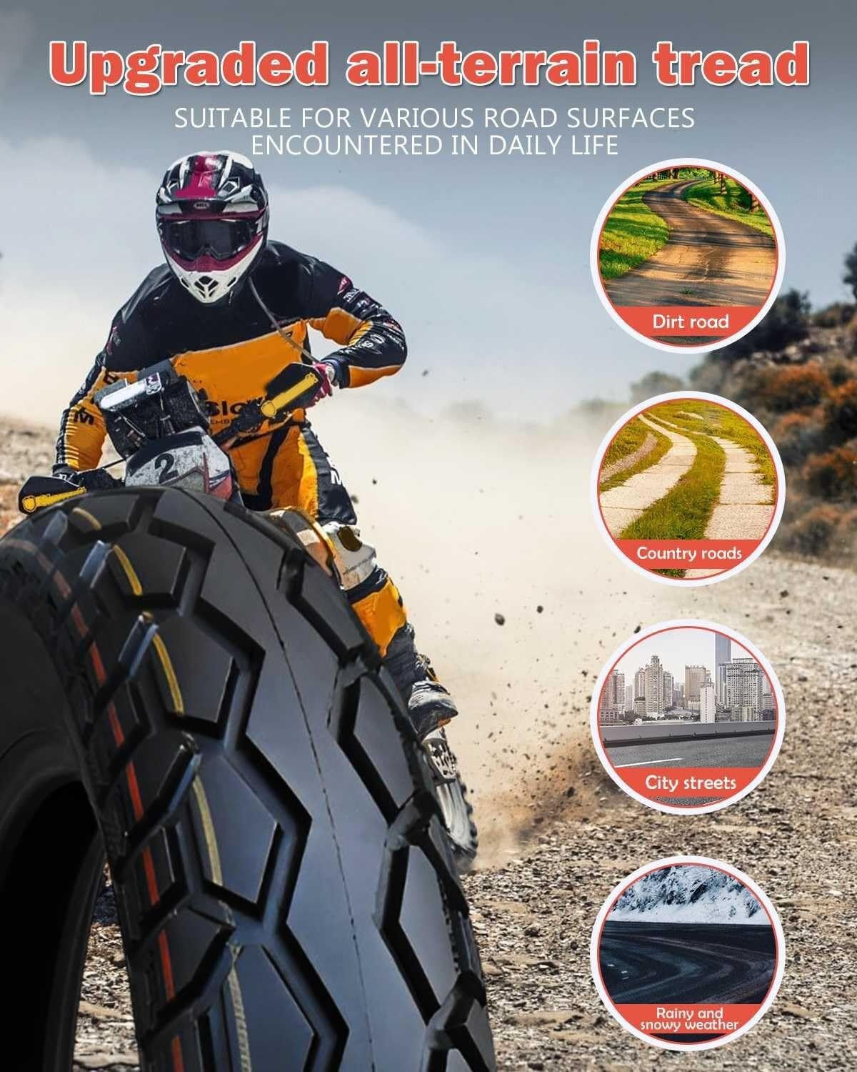 90/100-14 Opona do Motocykla Terenowego, Kompatybilna z 3.00-14, Niski Bieżnik Klinowy, Typ z Komorą, 49J 225 KPA 407 lbs Odporna na Ścieranie Wysoka Nośność