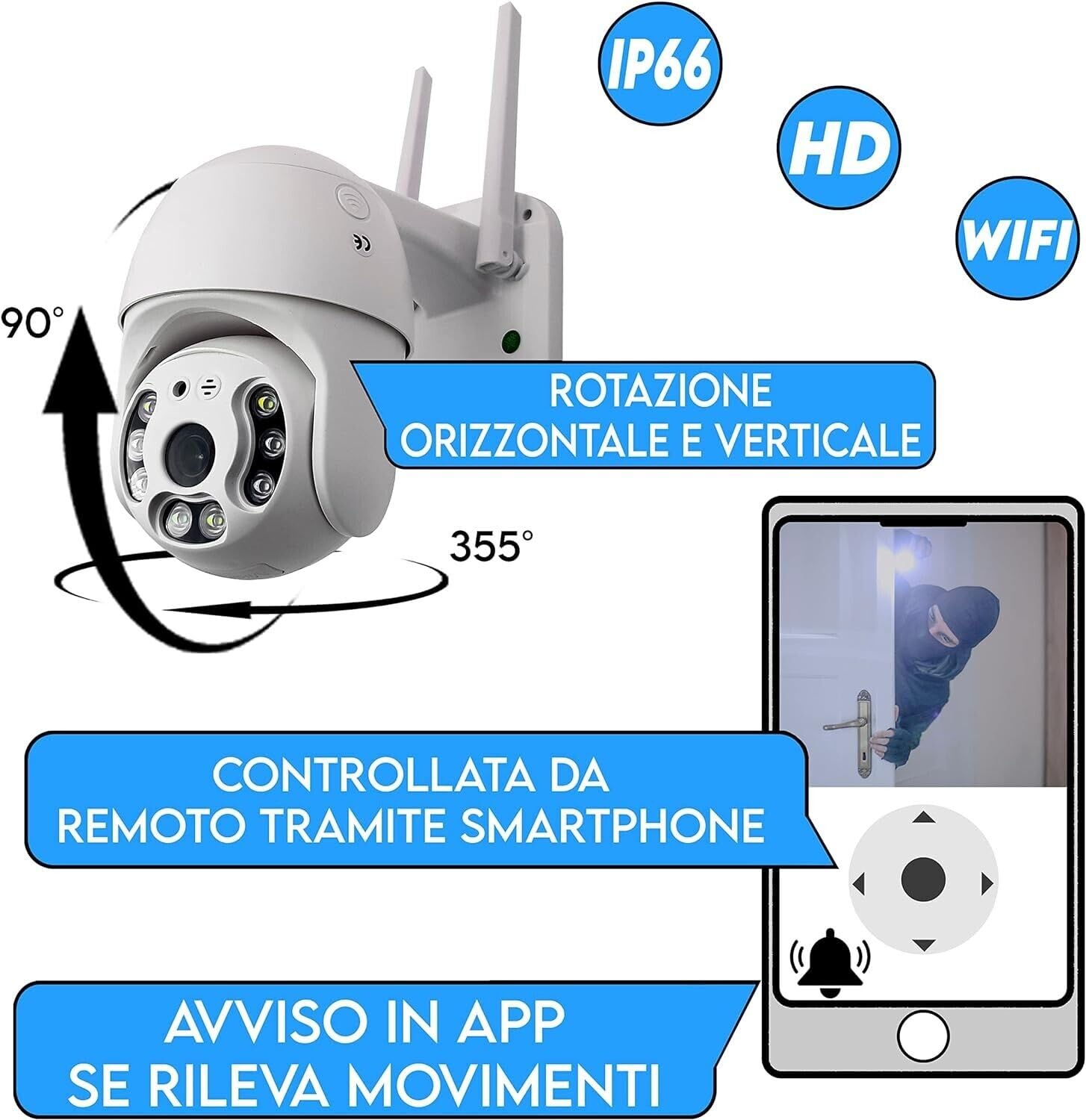 Dopa Dopastore Telecamera di Sorveglianza App YOOSEE Connessione Wifi Audio Bidirezionale FULL HD 1080P SD CARD Videosorveglianza con Sensore di Movimento per Esterni IP66
