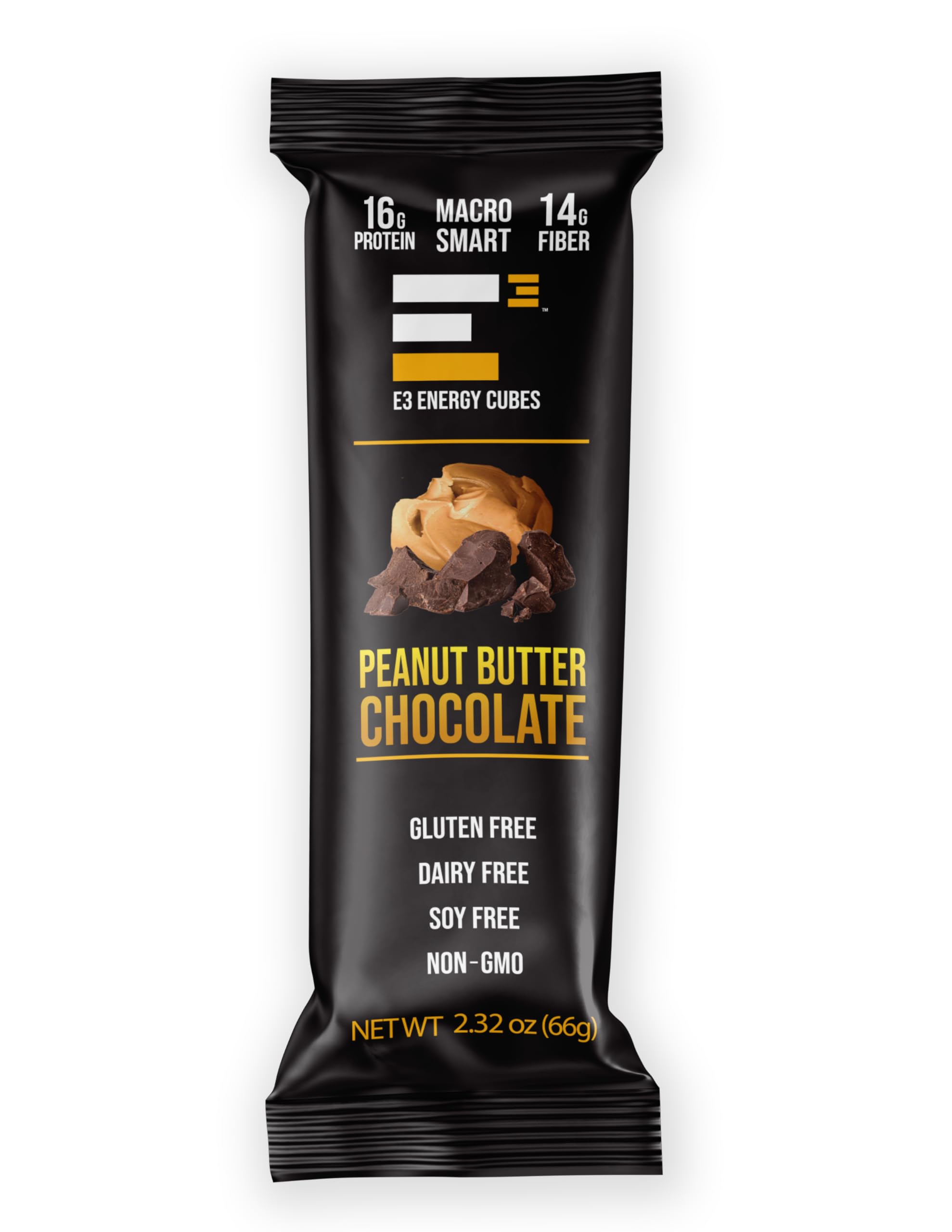 E3 Energy Cubes Peanut Butter Chocolate Refrigerated Protein Bars | Gluten-Free, Dairy-Free, Soy-Free, Egg White Protein, Non-GMO, PreBiotic Fiber | Healthy Snack Bars | Pack of 12