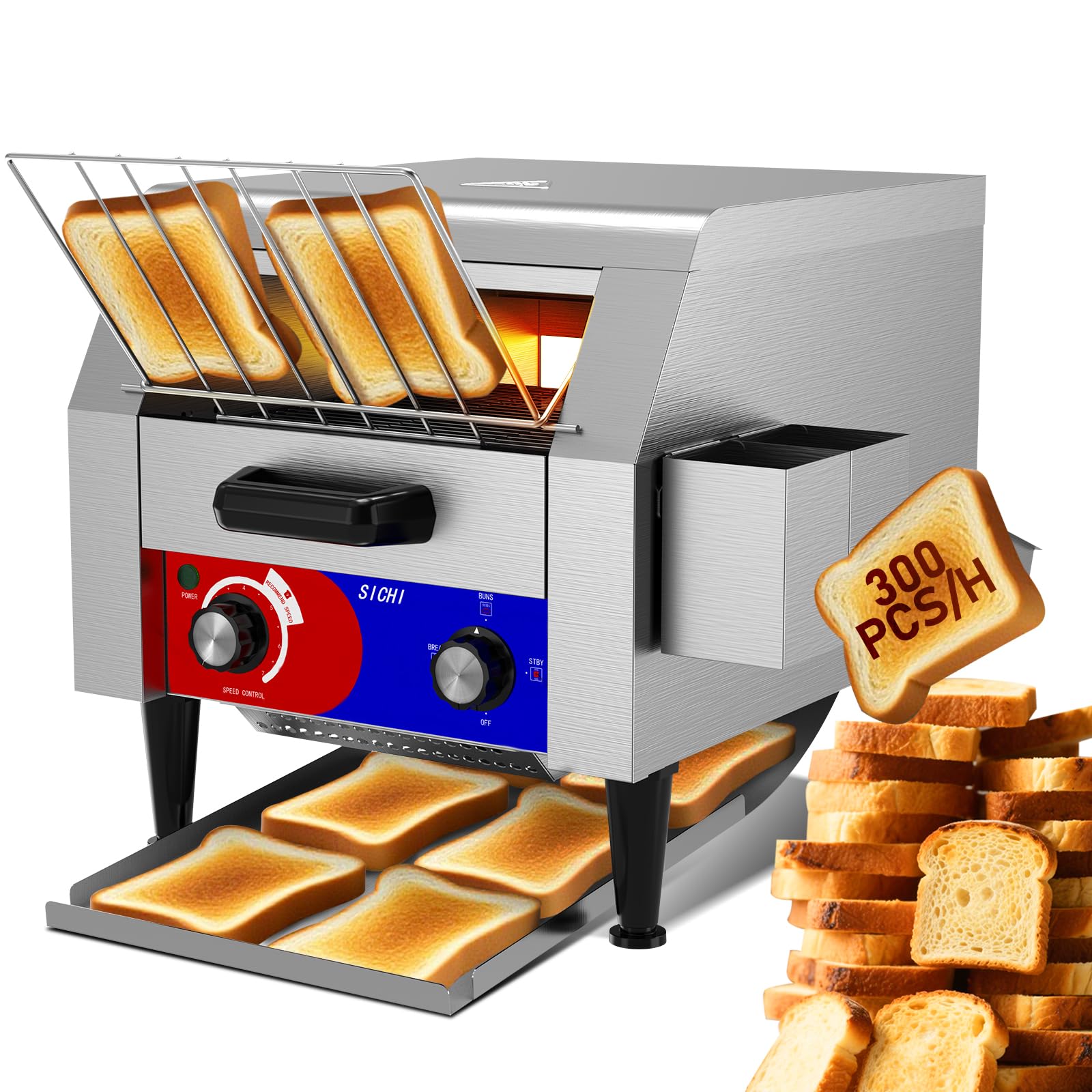 Commercial Conveyor Toaster w/ 2 Slice Wide Slot, 300 Slice/hour Commercial Toaster w/ 10.1’’ Wide and 3‘’ Opening, Industrial Kitchen Cooking bagel w/Stainless Steel and Heavy Duty