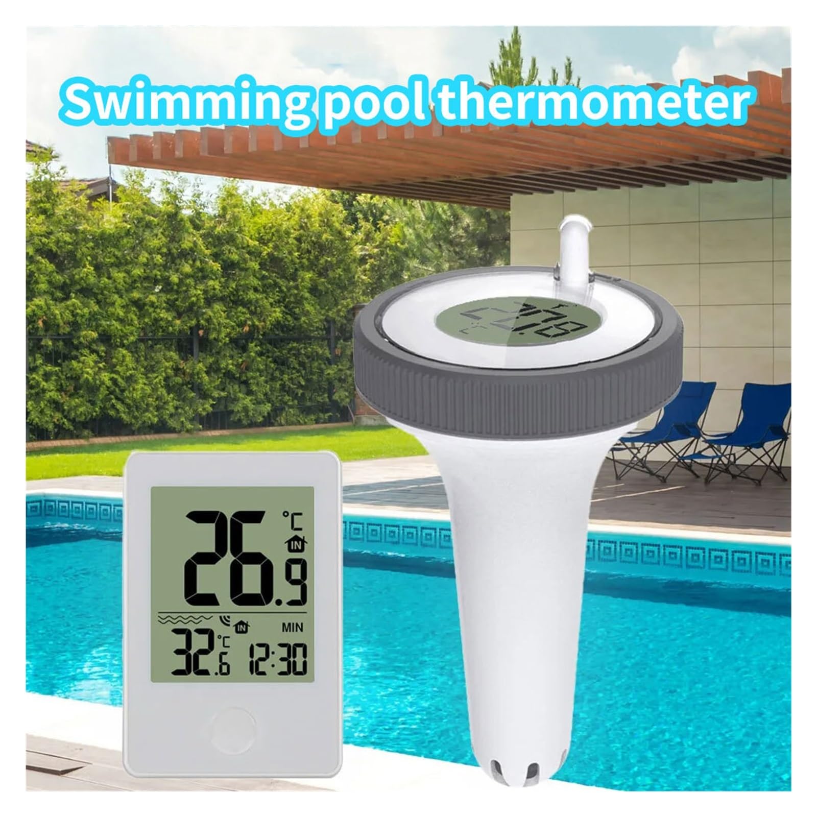 Termometro Digitale con connessione Wireless, Display LCD, termometro Galleggiante for Esterni, for Piscine, bagni, acquari