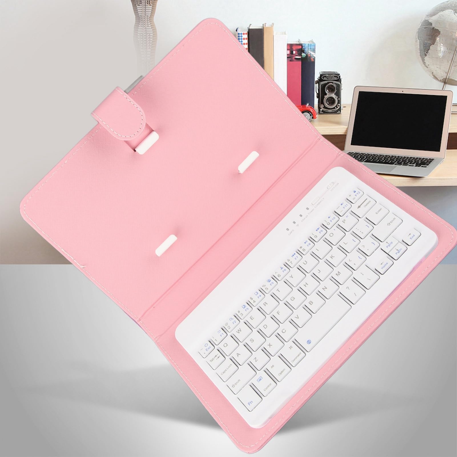 Funda con teclado rosa y soporte de teléfono resistente a los arañazos 7