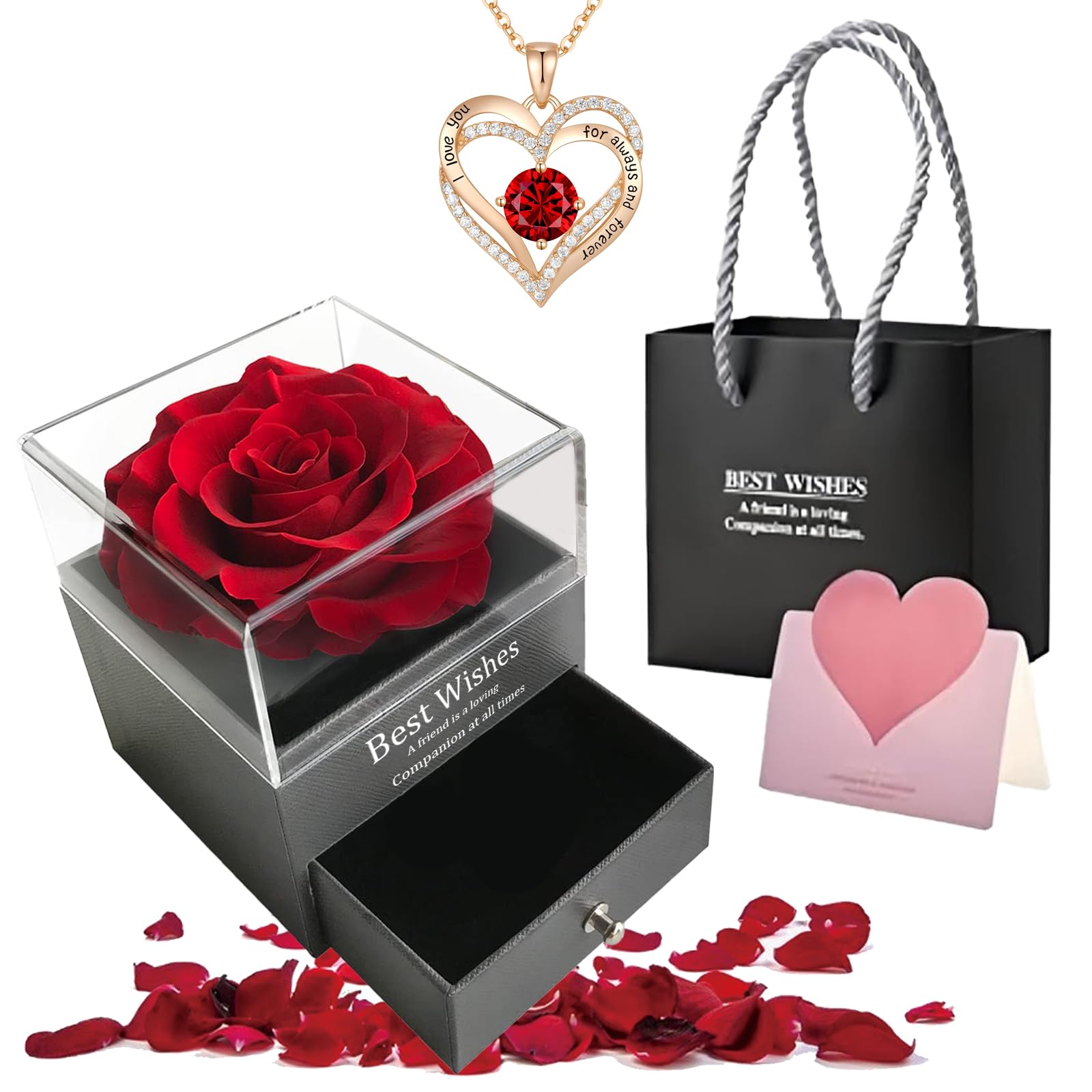 AdandoEternal Rose with Necklace, Preserved Flower with Pendant, Gifts for Wife, Jewelry Gifts for Women, Sister, Girlfriend on Valentine Day, Birthday, Anniversary, Mother(6)