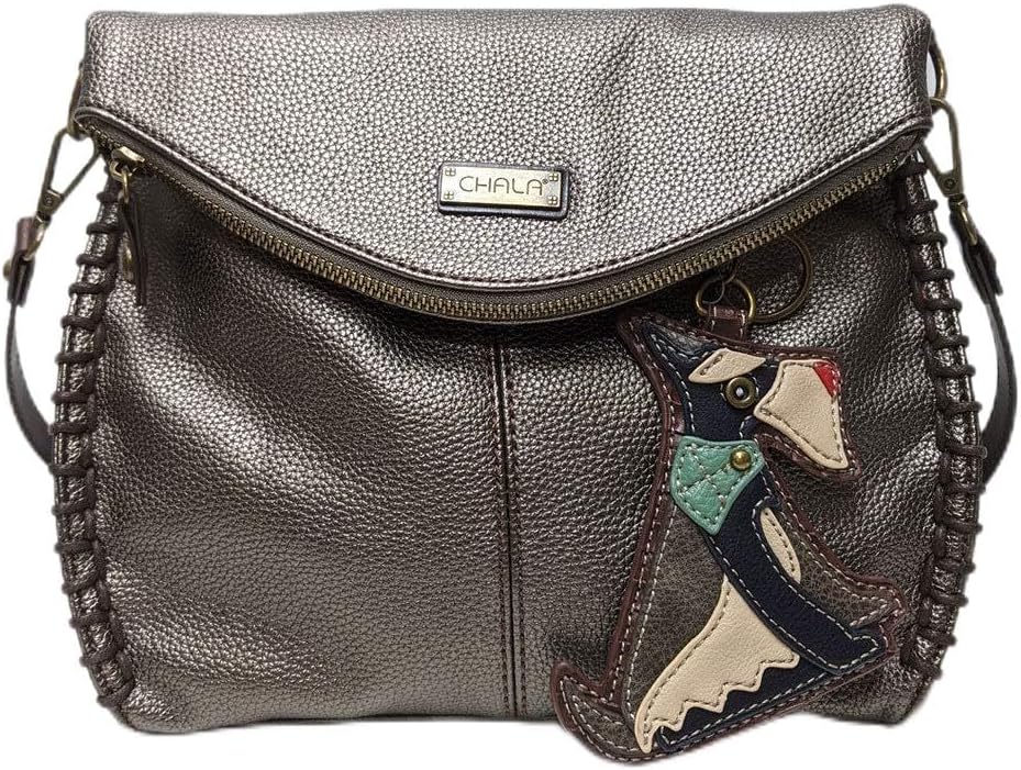 CHALA Charming Crossbody Bag Shoulder Handbag With Flap Top and Zipper Navy/Pewter (Coin Purse_ Schnauzer)
