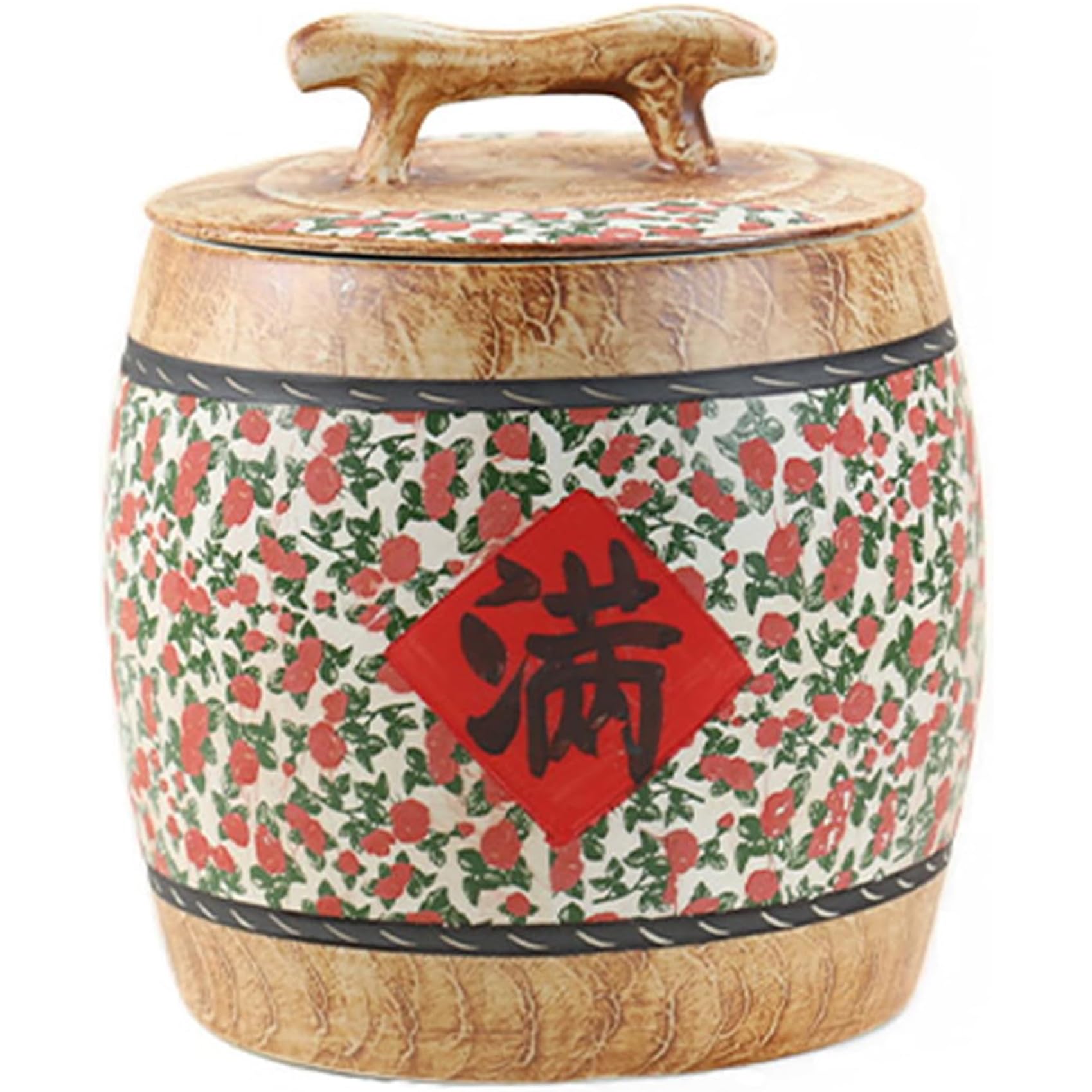 Hlixzoy Chinese Ceramic Rice Storage Container – Retro Decorative Grain Dispenser Jar, Airtight Food Storage for Kitchen & Pantry Organization