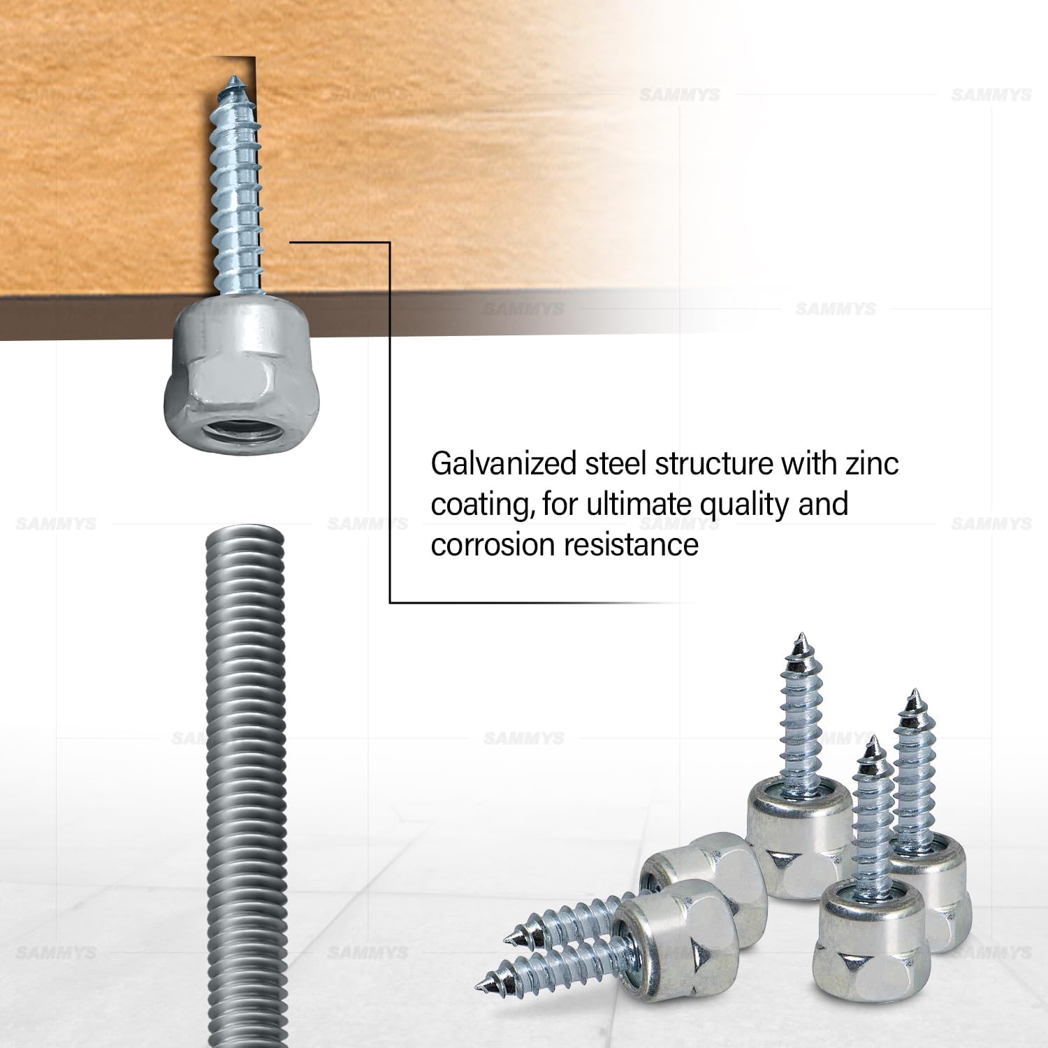 Everflow Sammys 8002957-100 GST 100 1/4 Inch Screw Vertical Threaded Rod Anchor Designed for Wood, No Pre-Drilling Required, Steel with Zinc Finish, Easy Use, 1/4 x 1 Inch Screw Length - (Pack of 100)