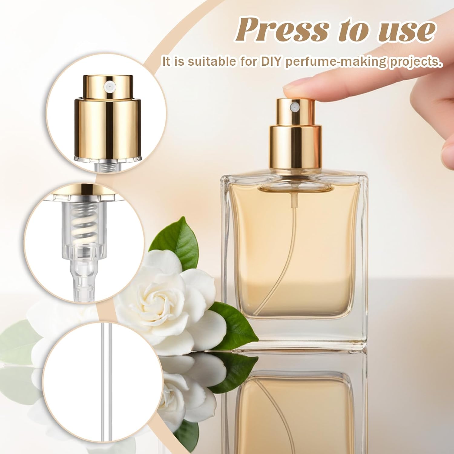 10 PCS Perfume Spray Bottle Top, Plastic Fine Mist Sprayer Pump 13mm Bayonet Mount Fragrance Gold White Sprays Top Spray Bottle Nozzle Replacement for Toners and Essential Oil Bottles(Gold)