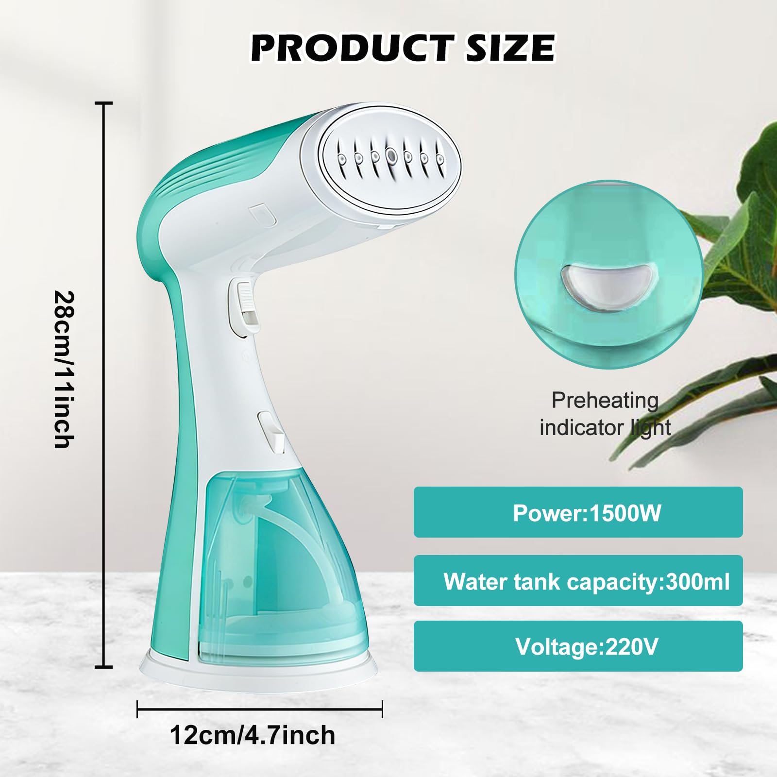 Plancha de vapor, vapor, 1500 W, 25 g/min, plancha de vapor, plancha de vapor con depósito de agua de 330 ml, vapor fuerte, cepillo de vapor para ropa, plancha de viaje portátil para ella