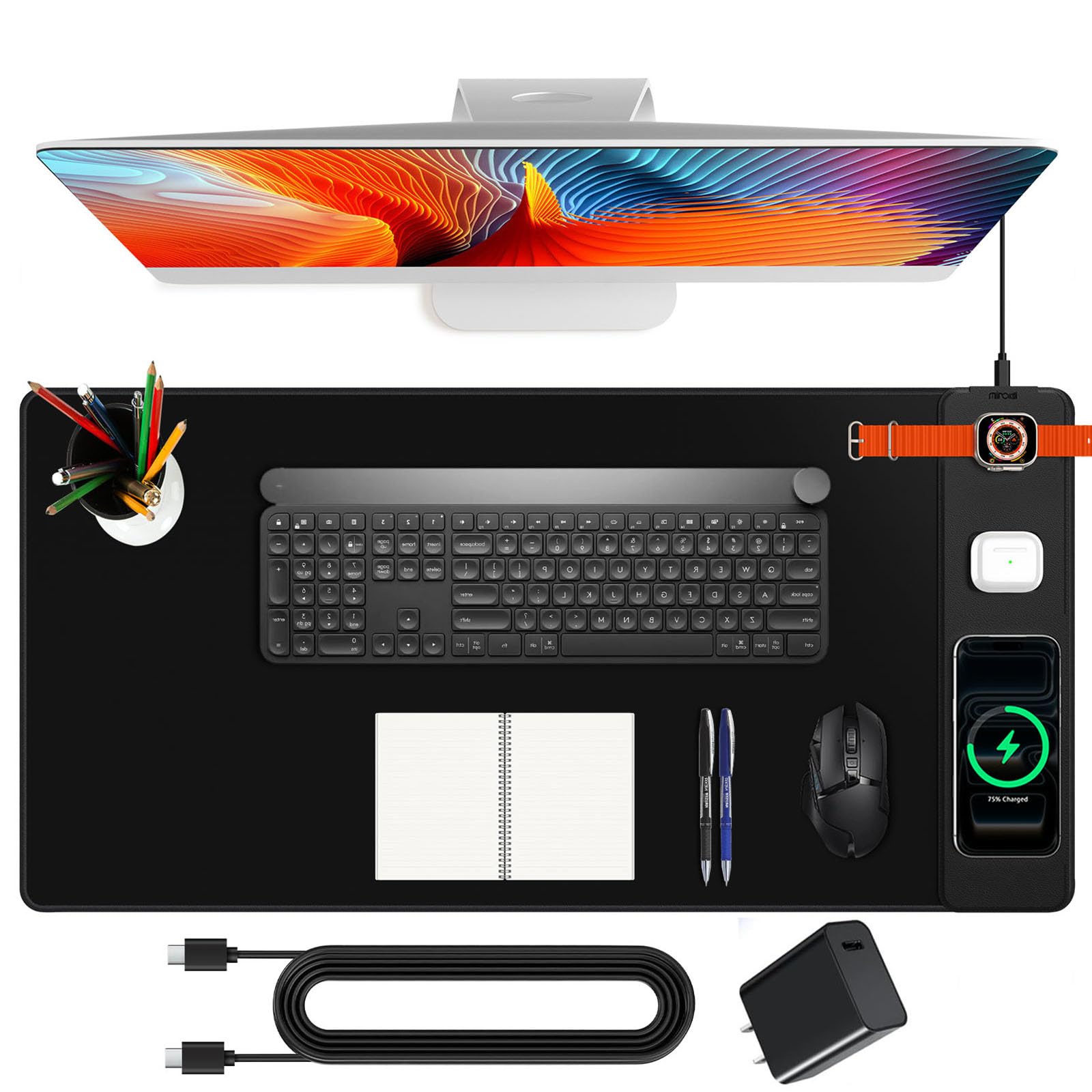 Mouse Pad with Magnetic Wireless Charging, Large Desk Mat, Non-Slip Mouse Mat, Keyboard Pad for Gaming, Desk, Office, PC