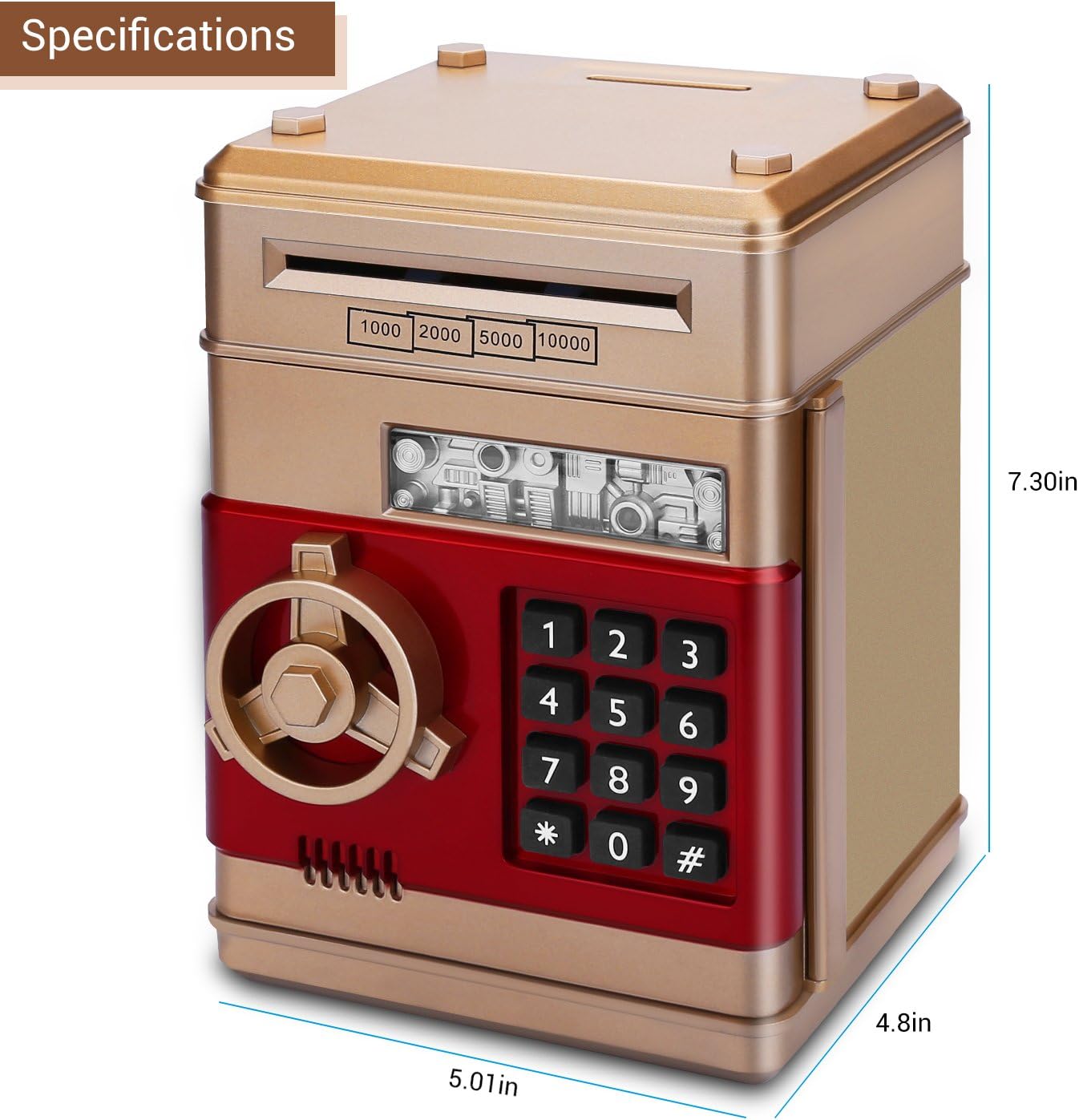 Cartoon Piggy Bank, Electronic ATM Password Cash Coin Can Auto Scroll Paper Money Saving Box Gift for Kids (Gold) image 4