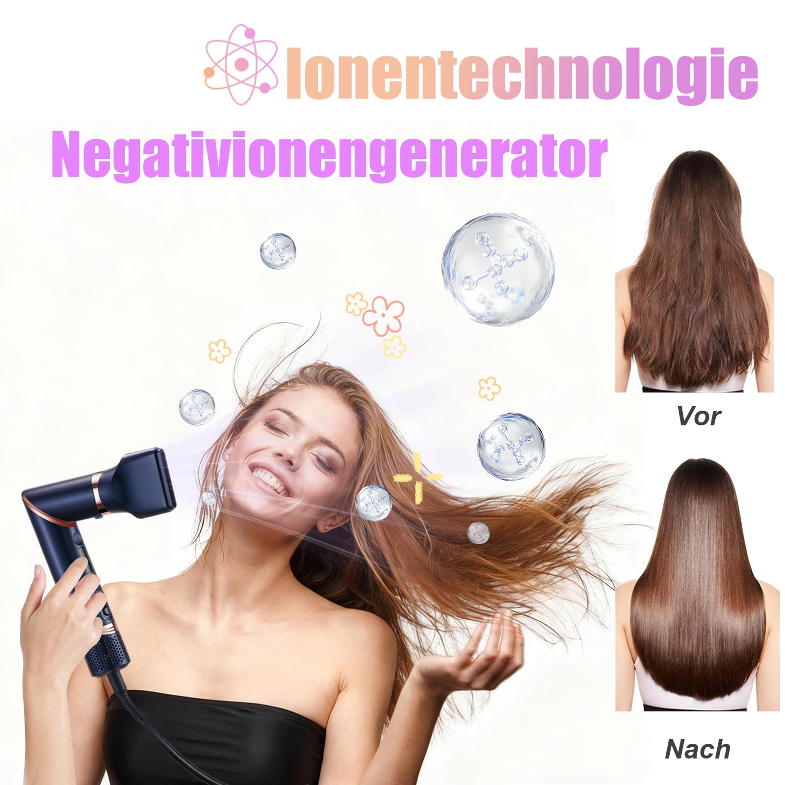 VGR 477 7 in 1 Heißluft Multi-Styler mit LED Display, BLDC Motor 110000RPM, 4 Temperatur & 3 Geschwindigkeitsstufen, Ionentechnologie, 360° Drehkabel, 1200–1400W Haartrockner & Lockenstab Set, Blau