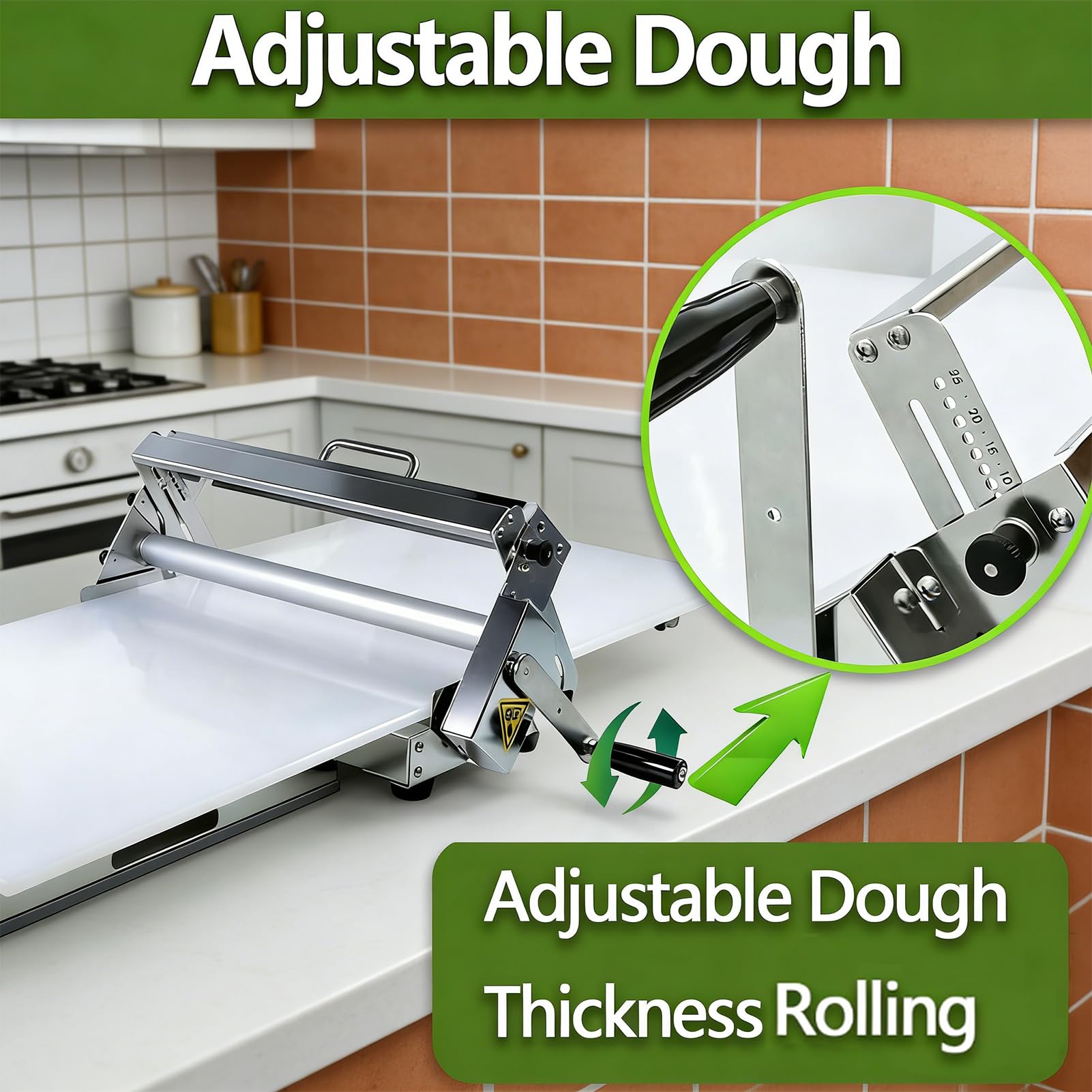 Máquina Laminadora de Masa Manual Plegable Doméstica︱Dough Sheeter Machine | Acero Inoxidable︱Grosor Ajustable 0-25mm︱0-10 Niveles︱para Panadería Profesional, Hojaldre, Croissants, Pizza,Comercial