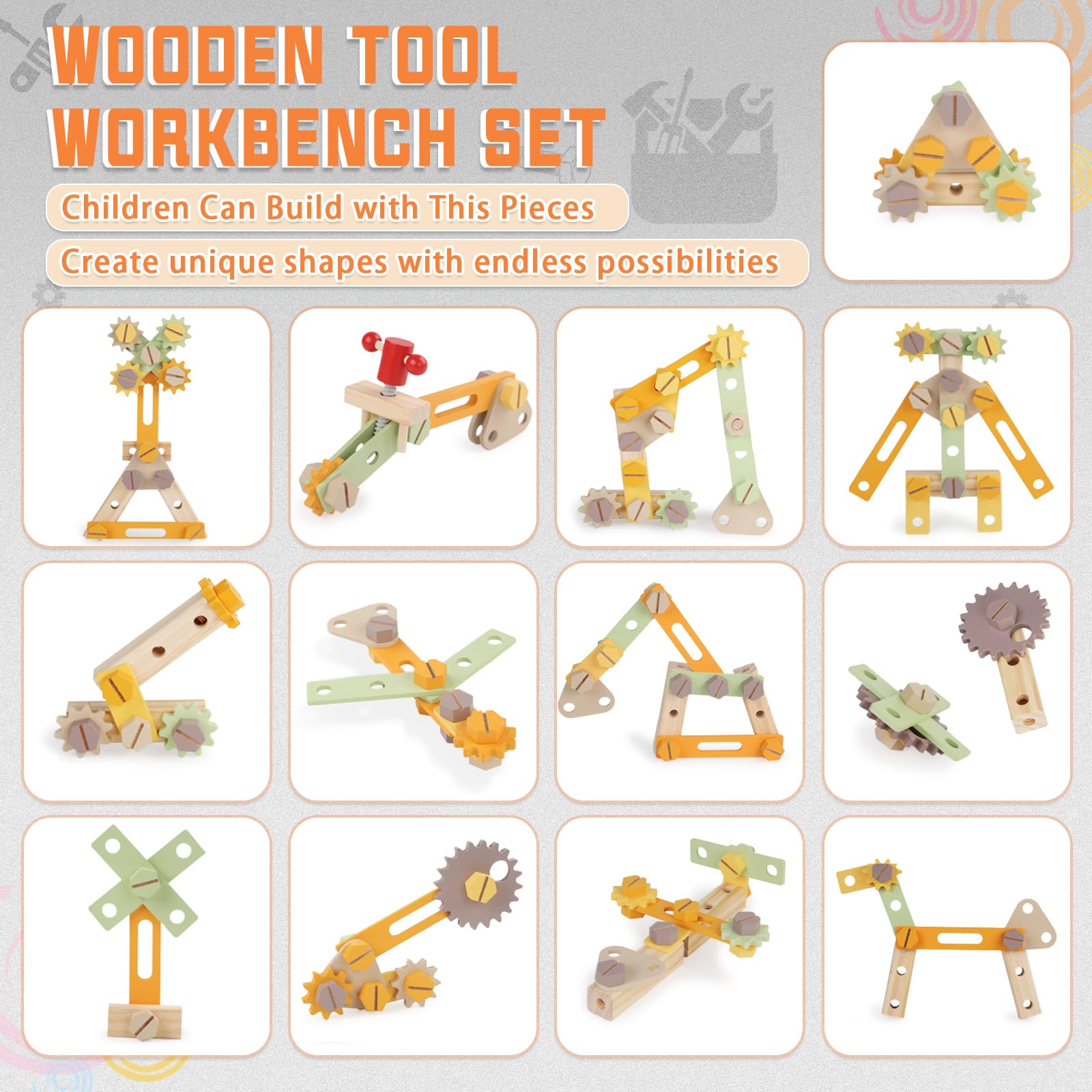 Fistone Wooden Tool Workbench For Kids - Educational Construction Toy With Realistic Tools For Toddlers 3+