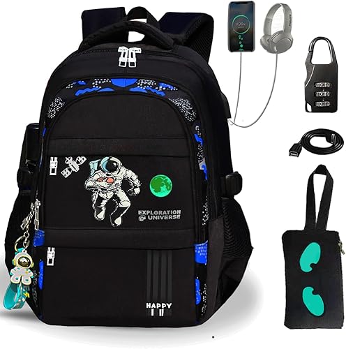 EymAnn BlackTravel backpackAnime Luminous Backpack, Negro -, Mochila que brilla en la oscuridad, mochila astronauta
