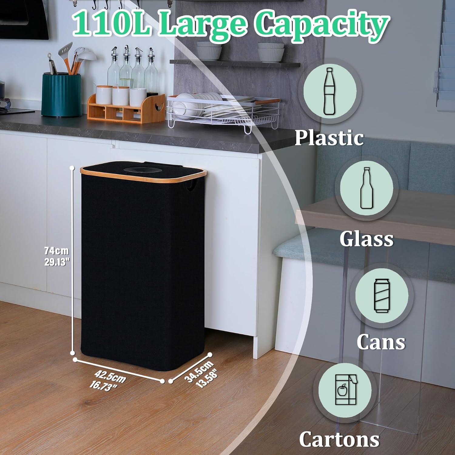 iEGrow 110L Poubelle de Recyclage pour Bouteilles Plastiques avec Deux Sacs