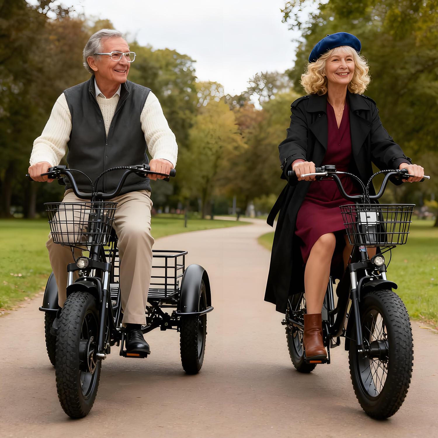 Triciclo Elettrico Adulti 20"x4.0" Fat Tire – 48V 12Ah Batteria Rimovibile, 350W Motore, Triciclo Elettrico da Carico Non Pieghevole con Sospensioni, Cestino, Autonomia Fino a 40km