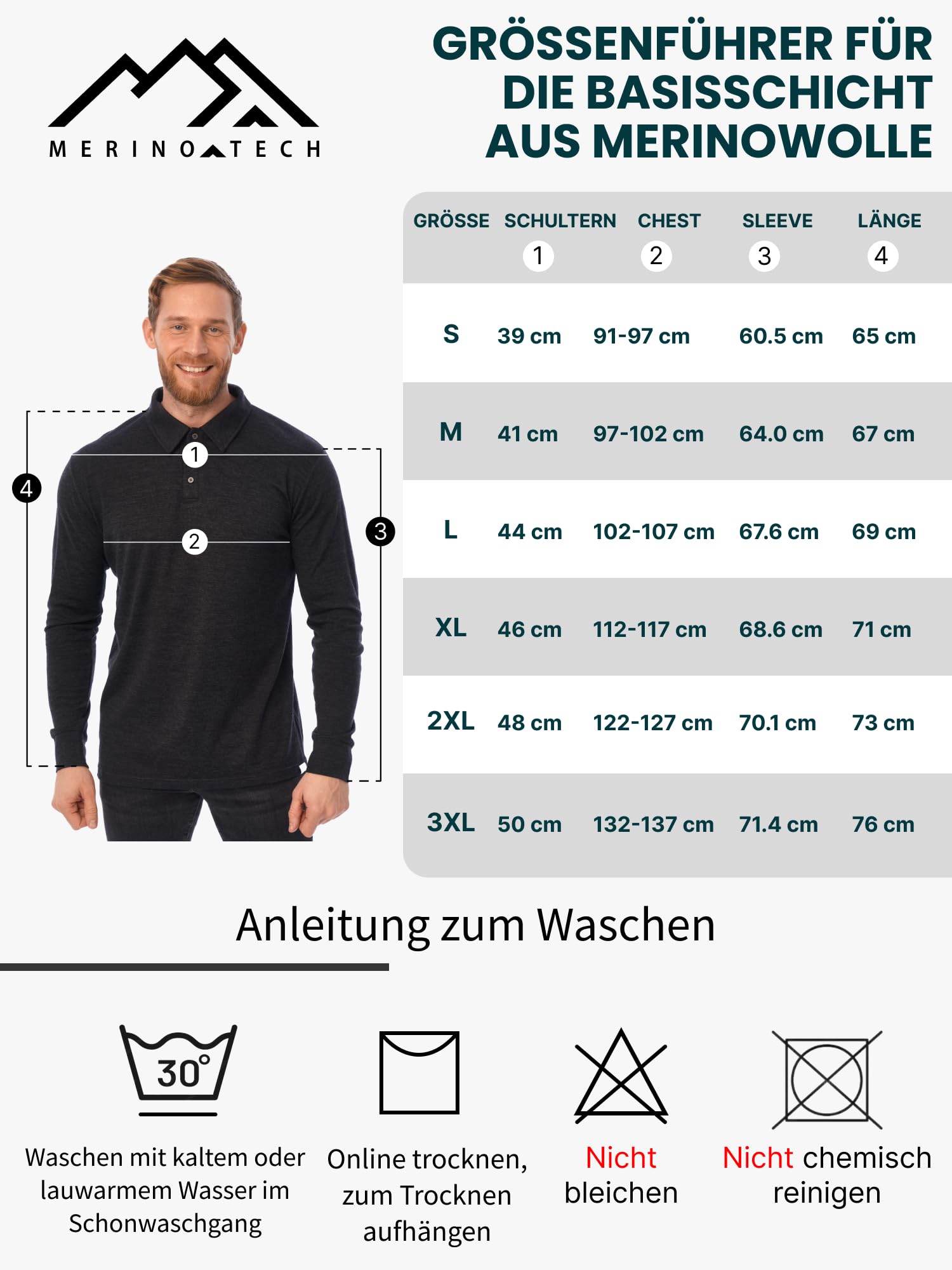 100% Merino Poloshirt Herren - Outdoor Atmungsaktiv Merino Shirt Herren Kurzarm Polo und Langarm Polo (XX-Large, Long Sleeve Charcoal)