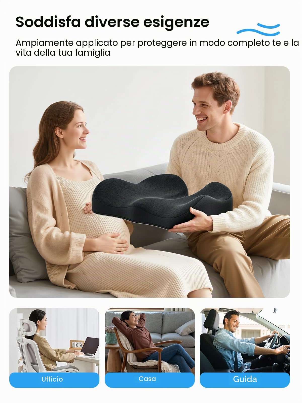 Benazcap Cuscino per seduta in memory foam, cuscino ergonomico per sedia da ufficio, adatto per casa, ufficio e auto, cuscino per guida