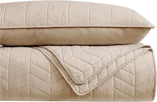 Miniatura 7 de palassio Juego de ropa de cama de 100 % algodón de color beige oscuro, tamaño California California King con fundas de almohada, colcha ligera y