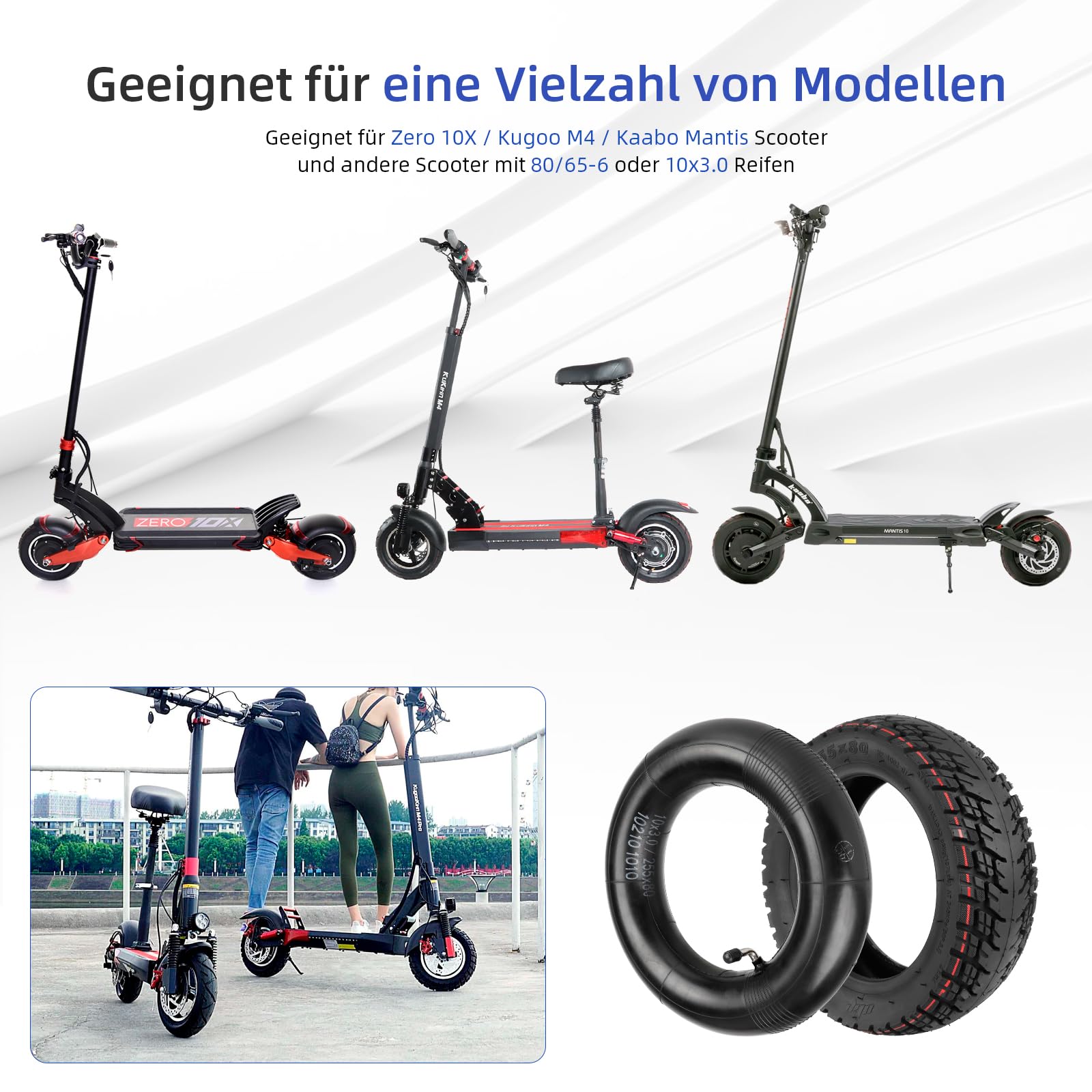ulip 2 PCS 255x80 Offroad Reifen+2 PCS 10x3 Schlauch für Nanrobot Joyor Varla Eagle Apollo Ghost zero 10x kaabo WOLF WARRIOR MANTIS Scooter,80/65-6 Reifen