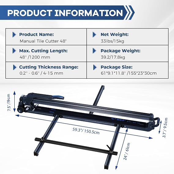YJINGRUI Manual Tile Cutter 48 inch, Tile Cutting Machine, Large Porcelain Tile Tools with Transport Handle and Wheels