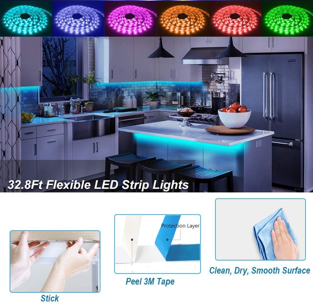 phopollo 32.8ft Waterproof Led Strip Lights, 5050 Led Lights for Bedroom, Kitchen, Home Decoration