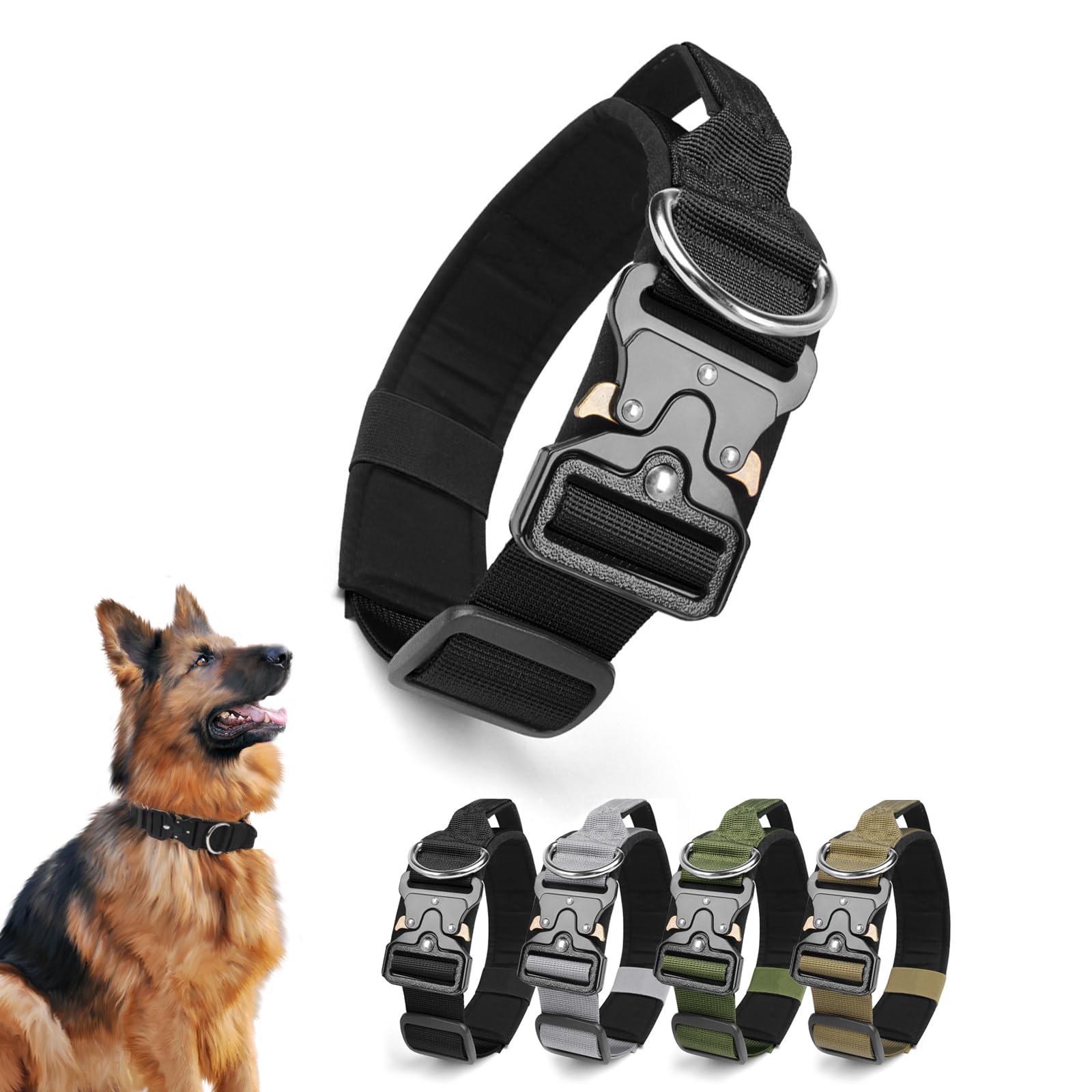 Ledeak Collar Táctico Perro con Mango de Control, Ajustable Resistente Collares para Perros con Hebilla de Metal, Collar Perro de Polipropileno Acolchado (Negro, XL)