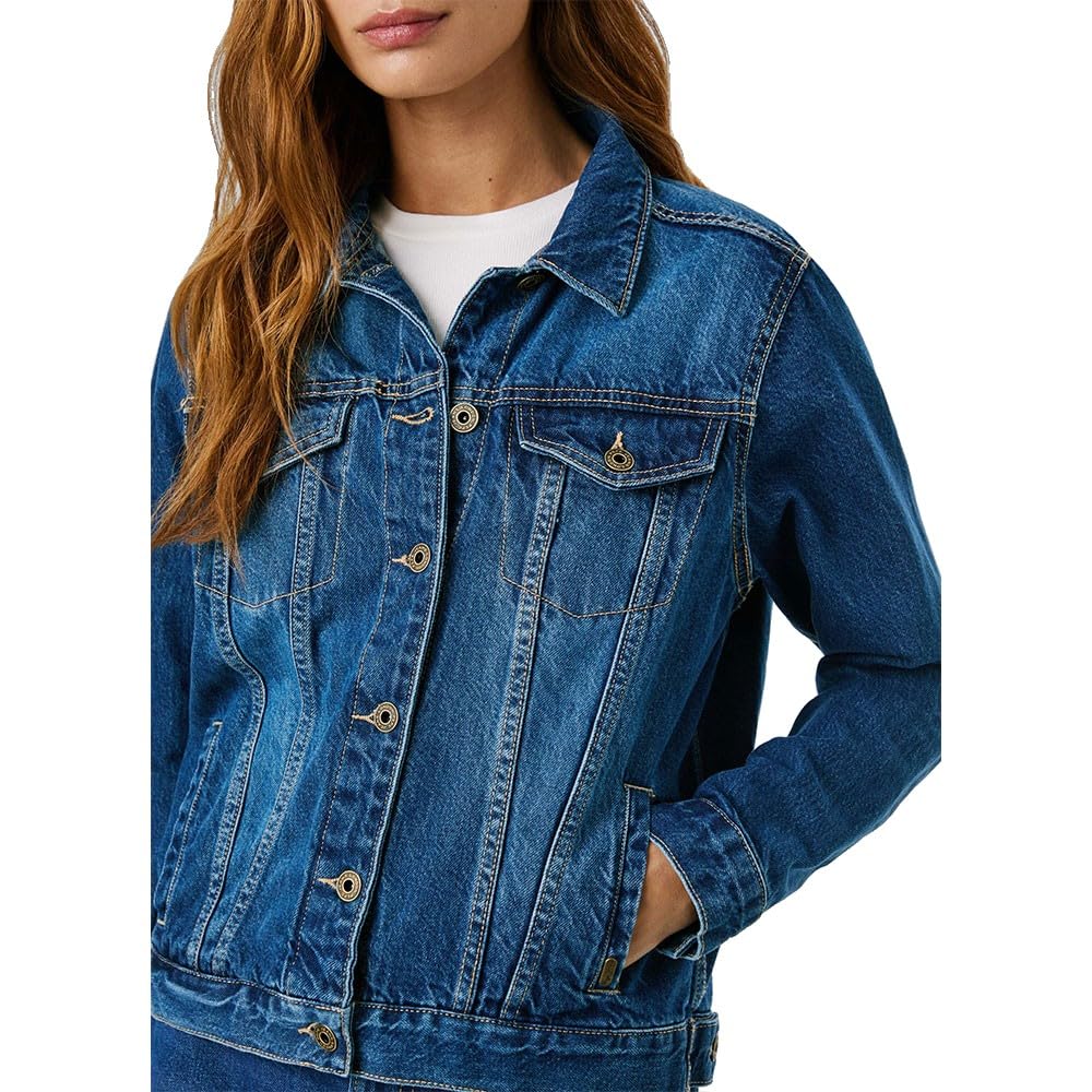 Pepe Jeans Damska kurtka regularna, niebieska (Denim-4A0), XL, Niebieski (Denim-4A0), XL