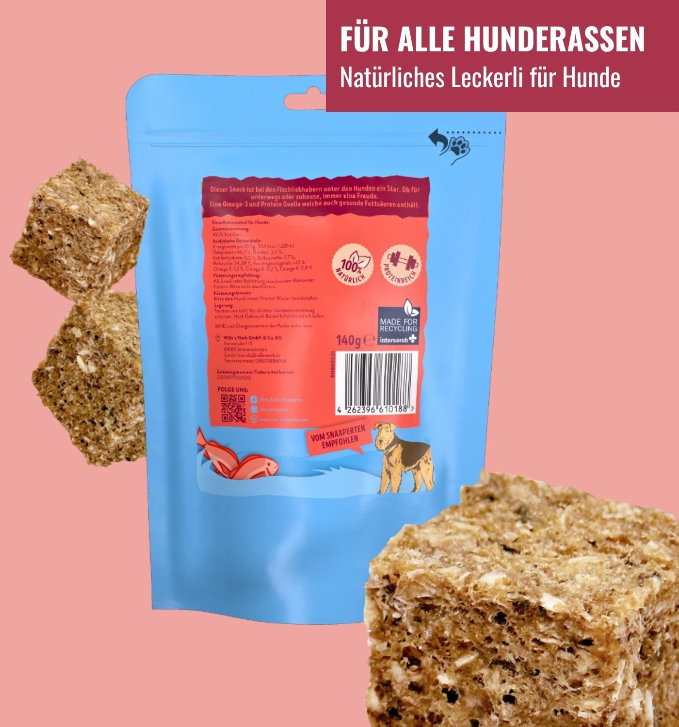 RiNa`s kostka dorsza - naturalna przysmaki dla psów z ryb, 6 x 140 g