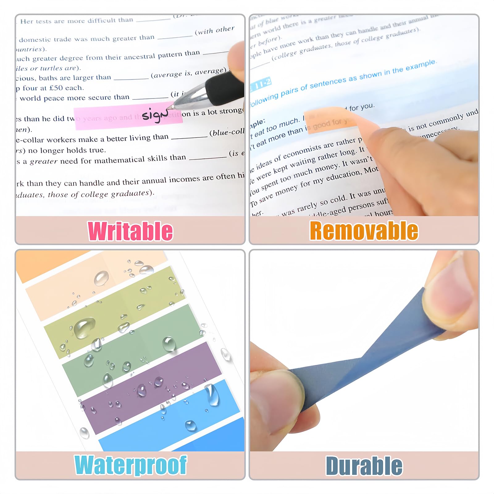 damoguin 2400 stuks zelfklevende strips, 12 set kleine zelfklevende notities, transparante plakbriefjes die als tabs voor boeken en index aantekeningen tabs (veelkleurig