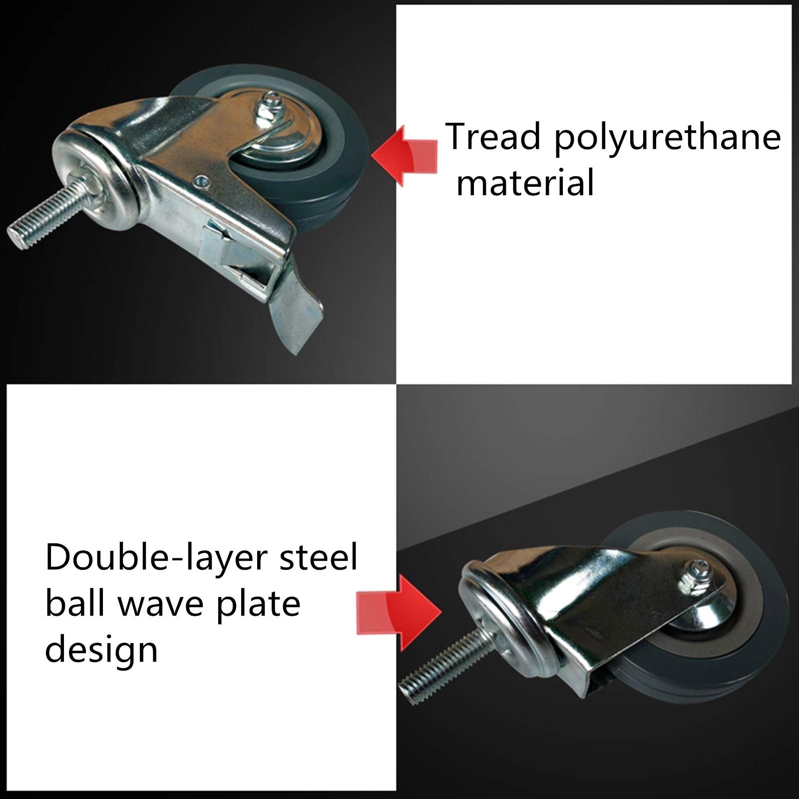 Lenkrolle, Lenkrollen 4 Zoll (100 mm), Gewinde, Tragkraft 270 kg, 4er-Pack mit Bremse(Brake,M10)