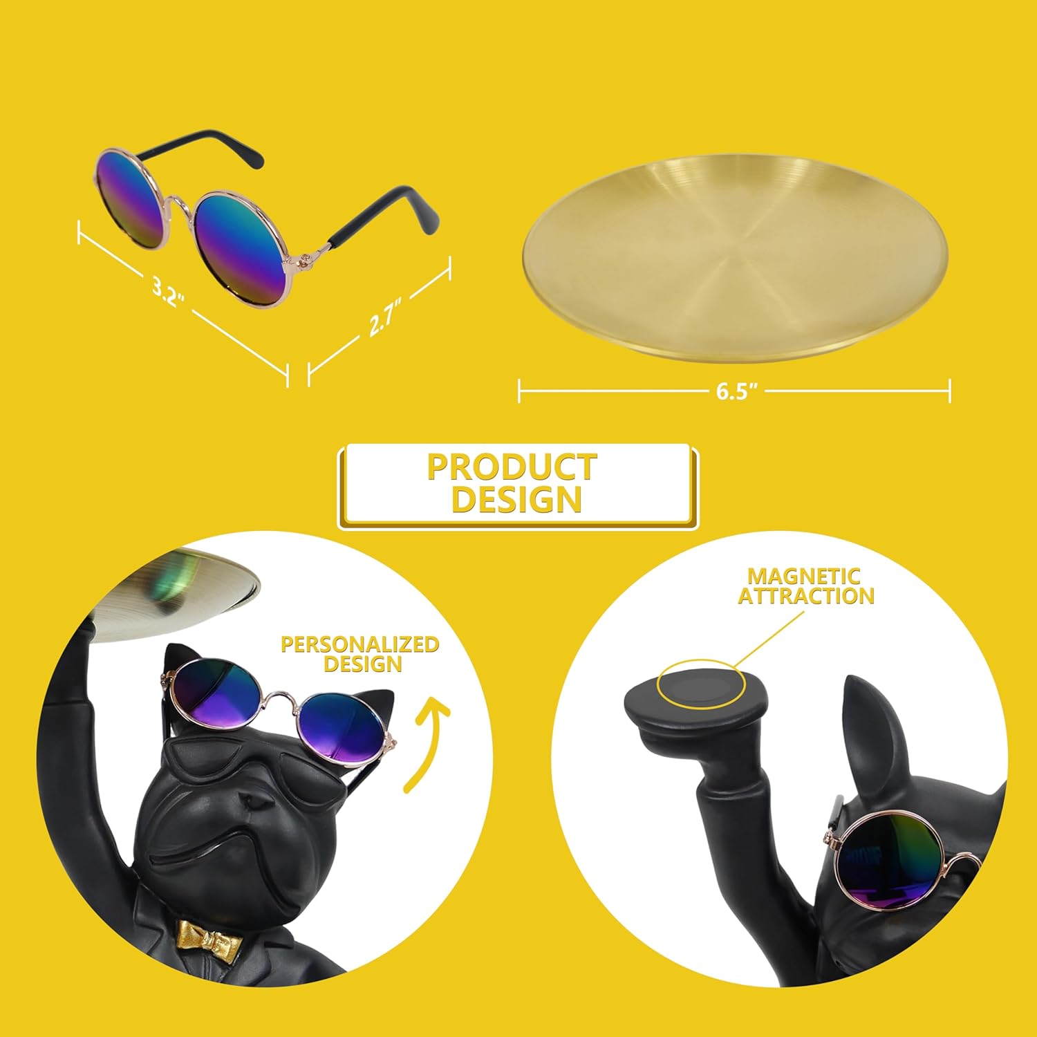 French Bulldog Tray Statue, Black Frenchie Sculpture with Gold Tray for Entrance Coffee Table Décor, Dog Key Holder Jewelry Trays - Image 4