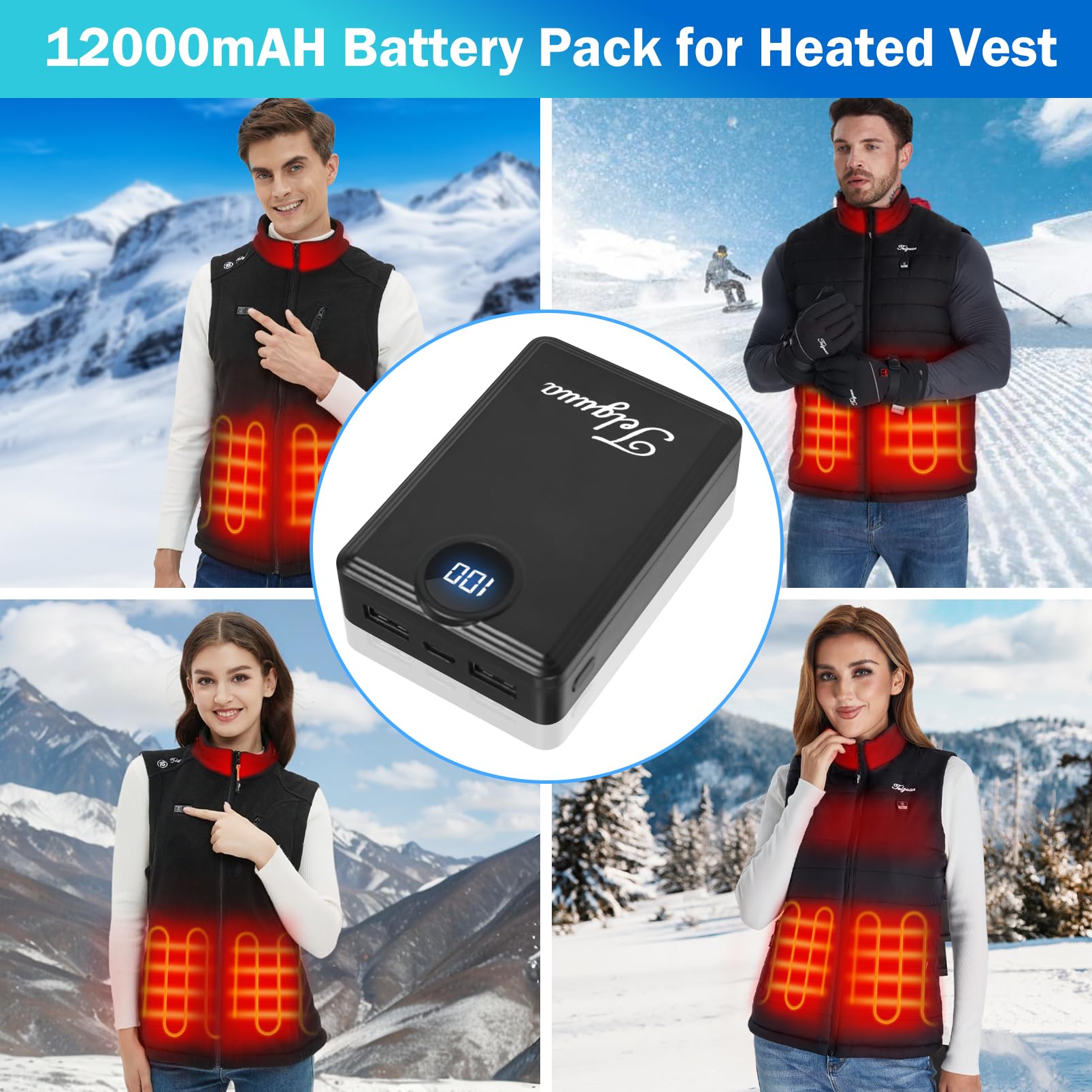 Gilet Polaire Chauffant Ski Camping Gilet Chauffant Enfant ACCNUO Avec Batterie 7.4V 10000mAh - 3 Températures Réglables, Idéal Pour Ski, Camping, Hiver Batterie Pour Gilet Chauffant