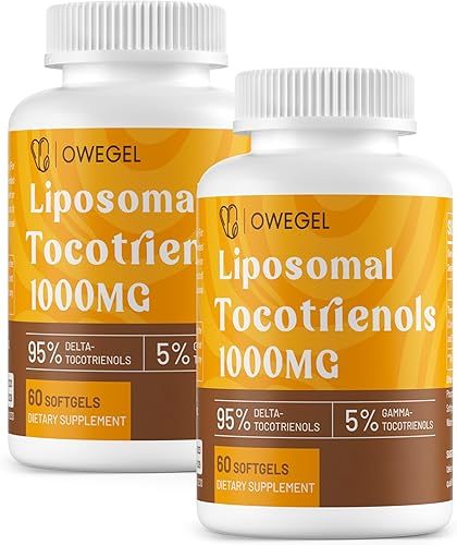 Vitamina E Tocotrienoles Suplementos 1000mg - Cápsulas de tocotrienol liposomal de alta potencia, 95% Delta y 5% Gamma Tocotrienoles Apoya la Piel,