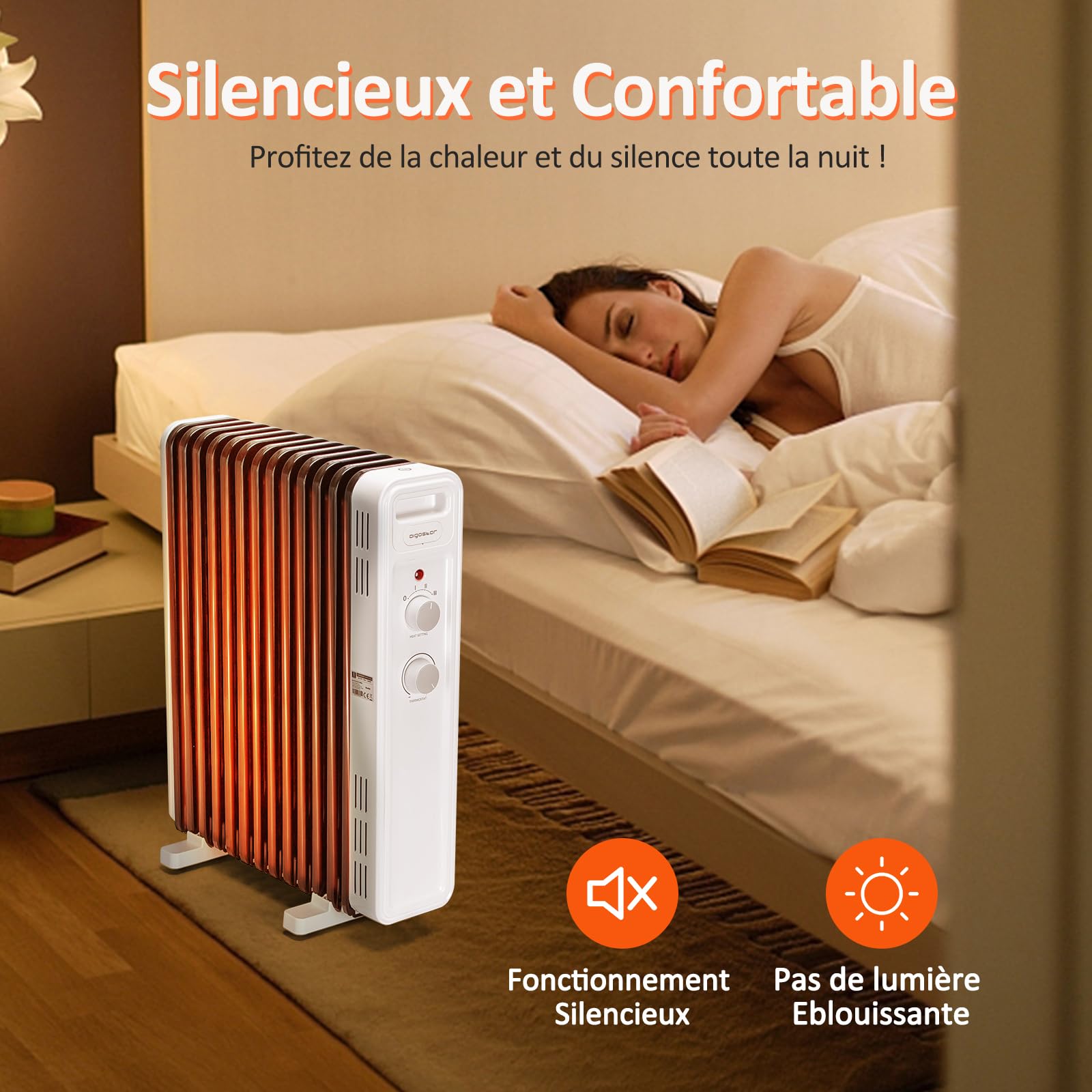 Aigostar Radiateur à Bain d'Huile 2500W, 13 Éléments,Économie d’énergie