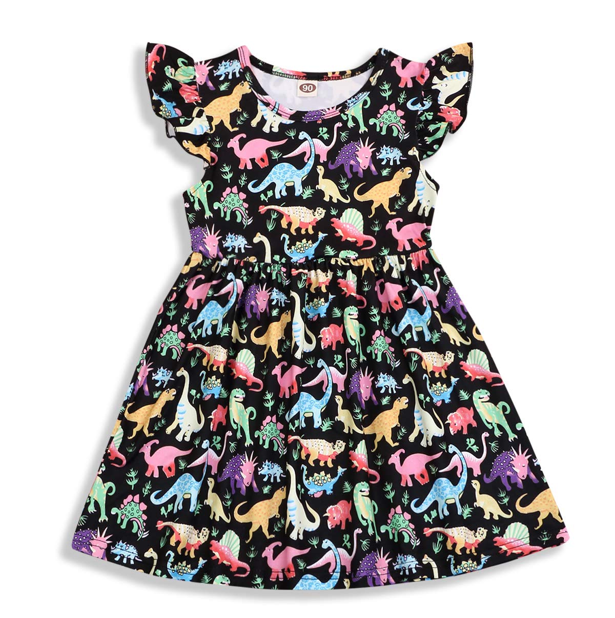 Happy TownKids Baby Girls Dinosaur Dress Clothes Fly Ruffle Sleeve Dinosaur Tutu Skirt Sundress Summer Casual Dress
