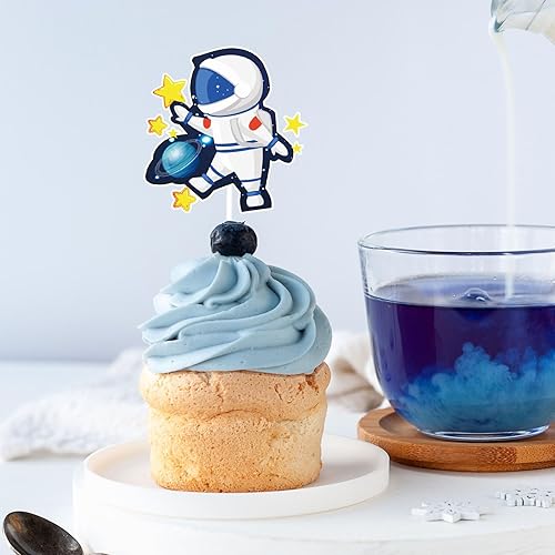 Miniatura 5 de Whaline 72 piezas de decoración para cupcakes del espacio exterior, 12 diseños, astronautas, cohetes, naves espaciales, palillos de comida con