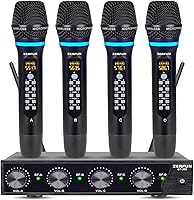 Vista 13 de Sistema de micrófono inalámbrico recargable de 4 canales Pro, auriculares de mano de metal UHF Lavalier Micrófonos de solapa inalámbricos