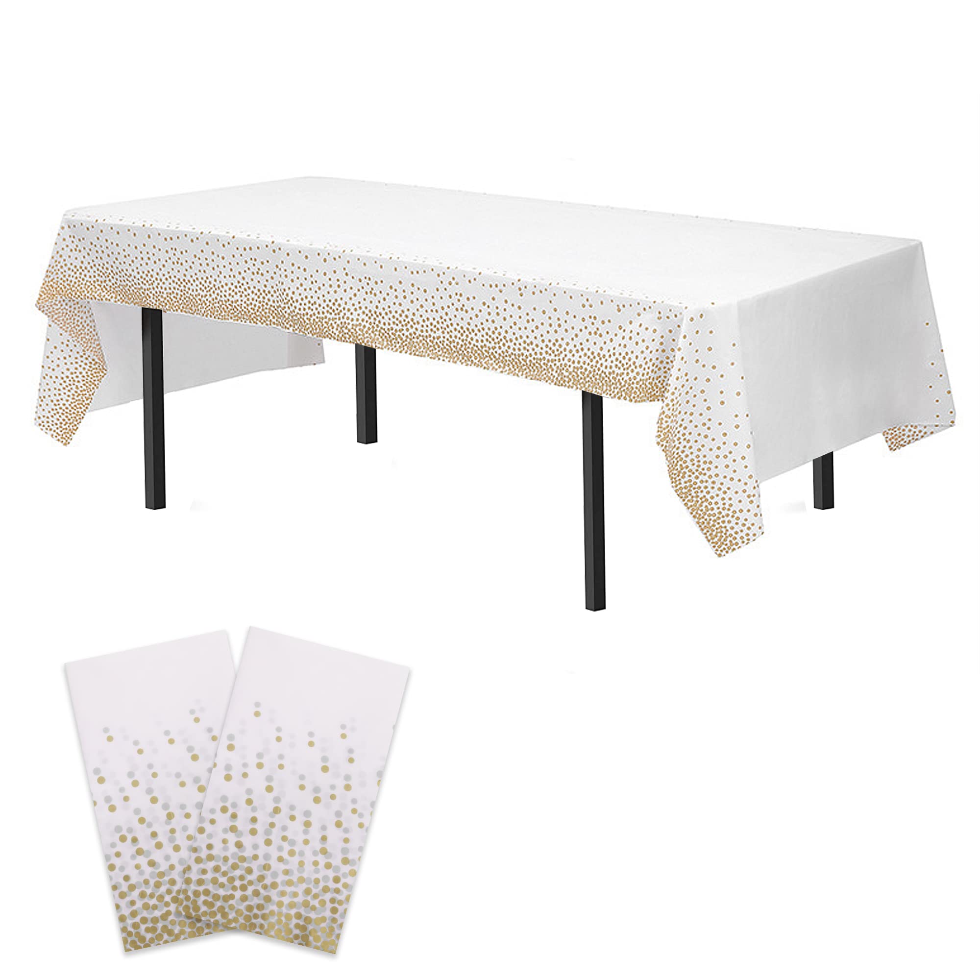 Time to Sparkle 2 Pack Plastic Tablecloths 54" x 108" Plastic Dining Table Cloth Premium Rectangle Table Cover for Parties Wedding Banquet etc Indoor Or Outdoor(White Gold) โ image 1