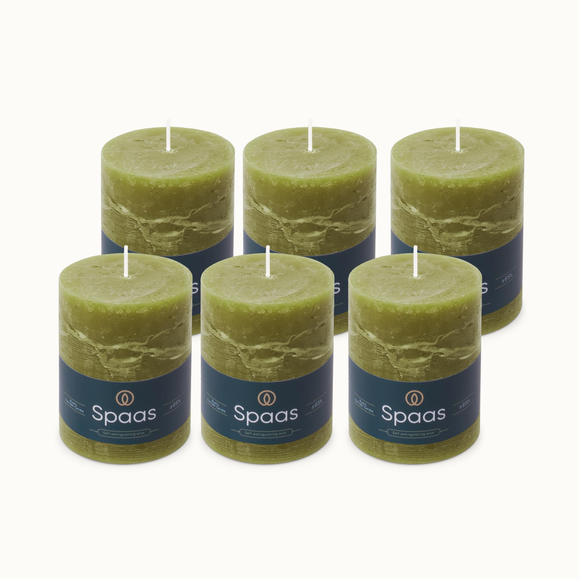 Spaas 6 candele rustiche non profumate, 80/110 mm, ± 65 ore, verde oliva