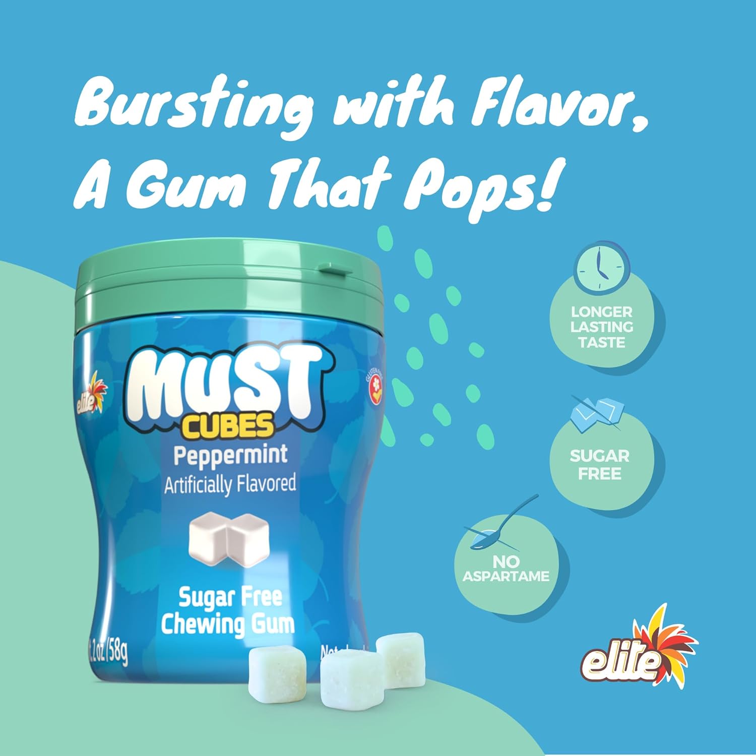 Elite Must Sugar Free Peppermint Cube Gum, 2oz (6 Pack)