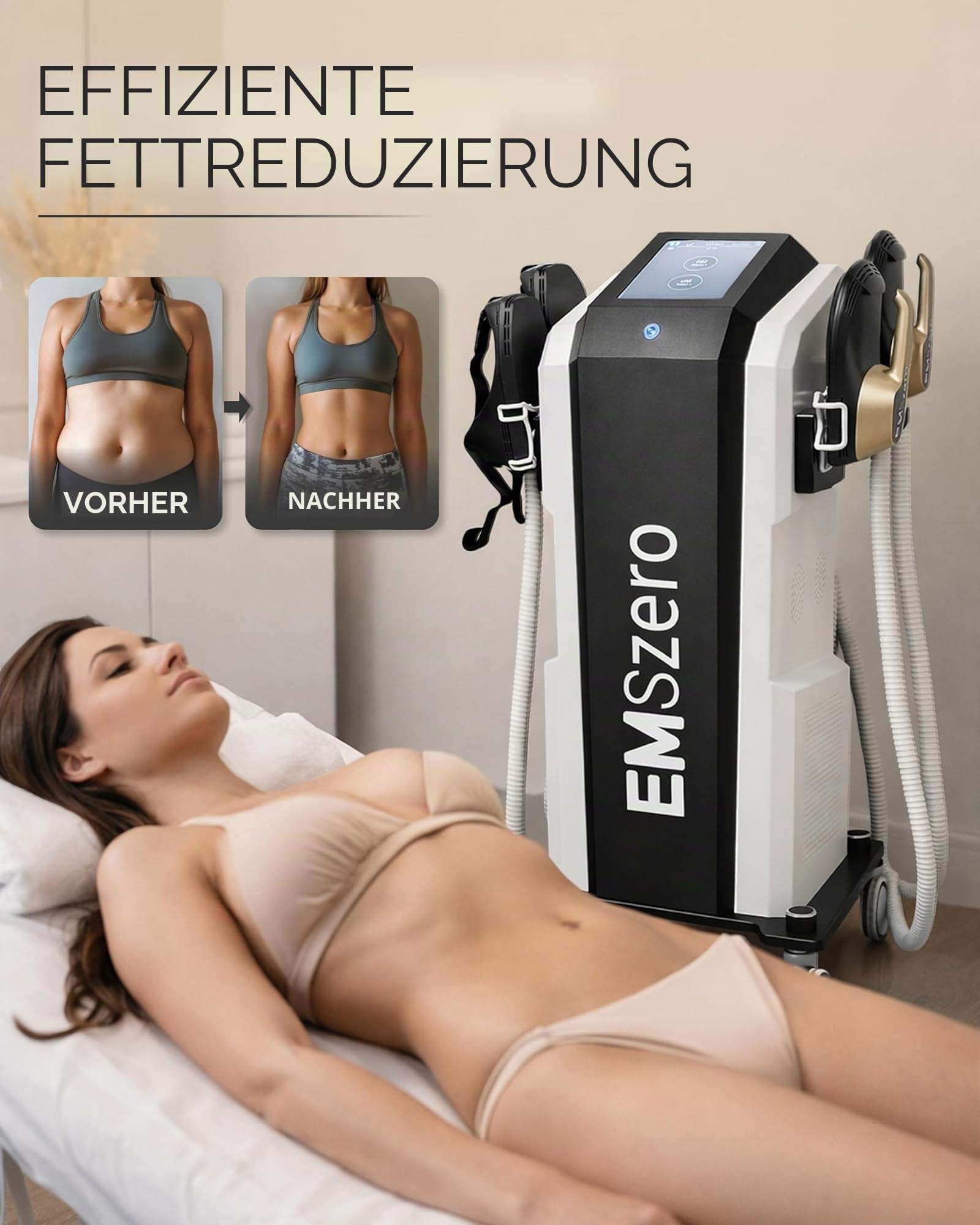 EMS Muskelstimulator Ganzkörper Professional | Body Sculpting Gerät mit 4 Applikatoren | Muskelaufbau Po Trainer | EMS Bauchmuskel Stimulator | Körperformungsgerät Schwarz/Gold