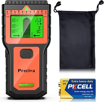 Stud Finder, Preciva Wall Scanner-8 in 1 Multifunctional Wall Detector with 6 Modes & 2 Functions for Studs, Wood, Metal, and AC Wires Detection 9V Battery Included
