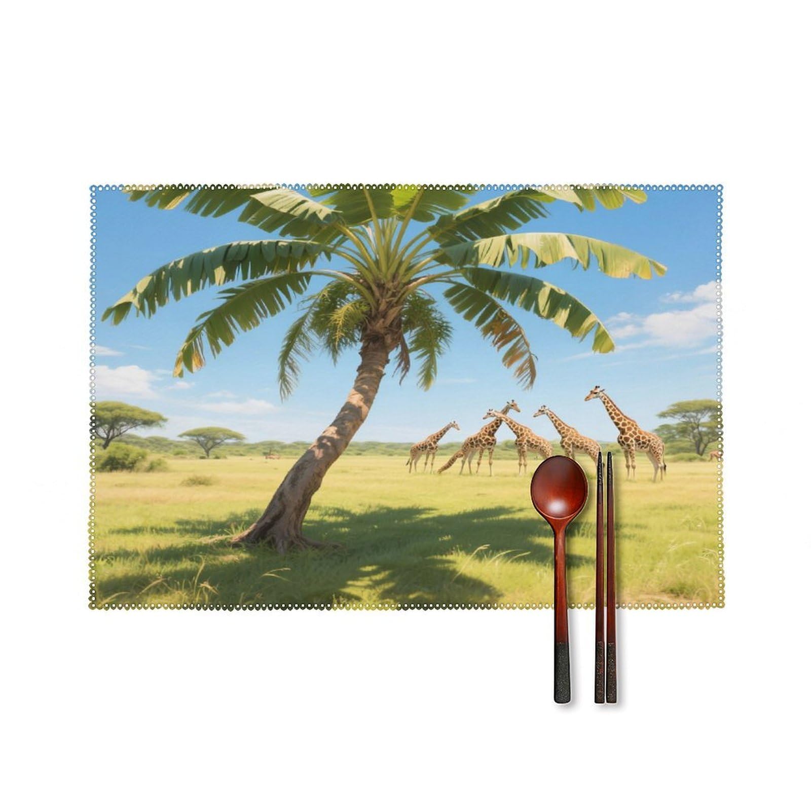 Travelers Palm Placemats Set of 4 Heat Resistant Non-Slip Place Mats for Dining Table Washable Placemat Wipeable Dining Table Mat Canvas Place Mats Dining Table Decor