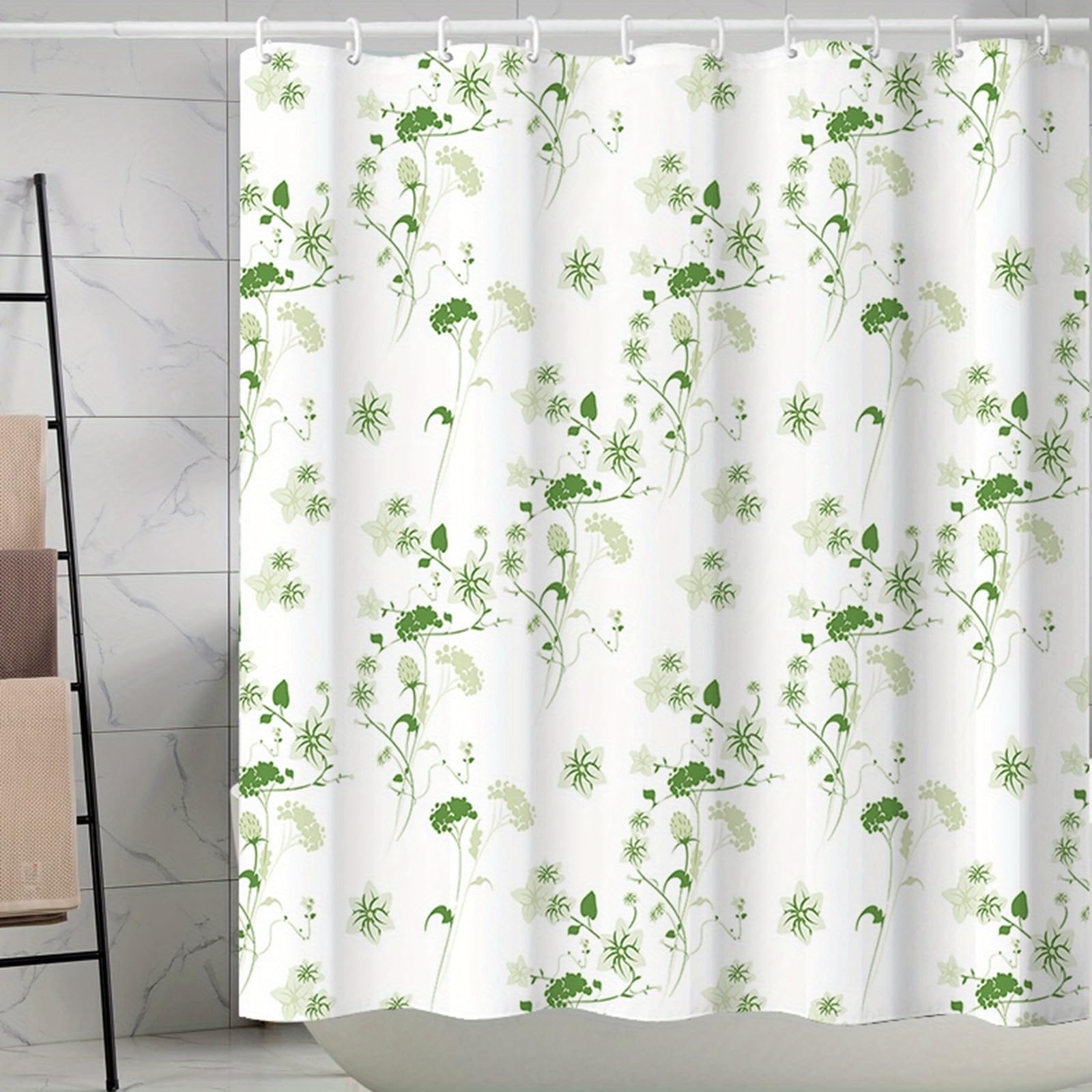 Rideau de douche botanique floral en tissu suspendu pour baignoire haute et salle de bain