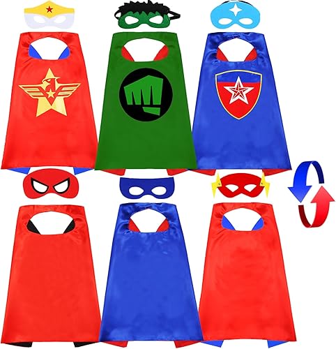 Capas y máscara de superhéroe para niños capas de superhéroe de doble cara juego de disfraces para niños regalos de fiesta de cumpleaños