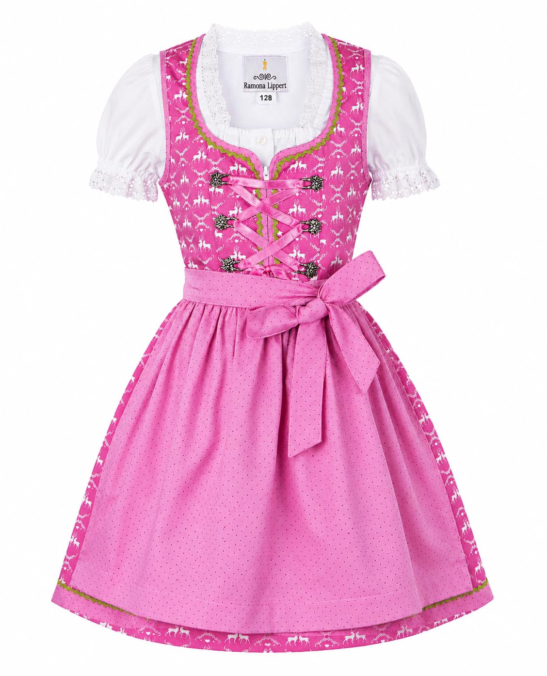 Ramona Lippert® Dziecięca dirndl Lia, różowa – 3-częściowa sukienka ludowa Dirndl dla dziewczynek, Rosa, 146-152