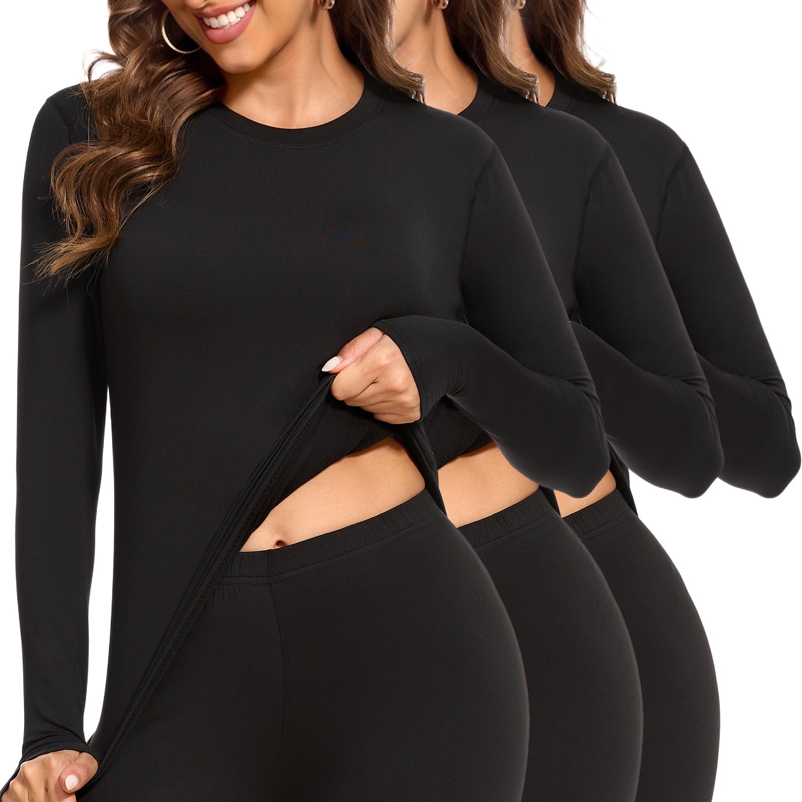 SIHOHAN 2/3er Thermoshirt Damen Langarm Thermo Oberteil Warme Base Layer | 2er oder 3er Pack|weiches Innenfleece| 4-Wege-Stretch|atmungsaktiv|schnelltrocknend|Hält warm, ohne aufzutragen