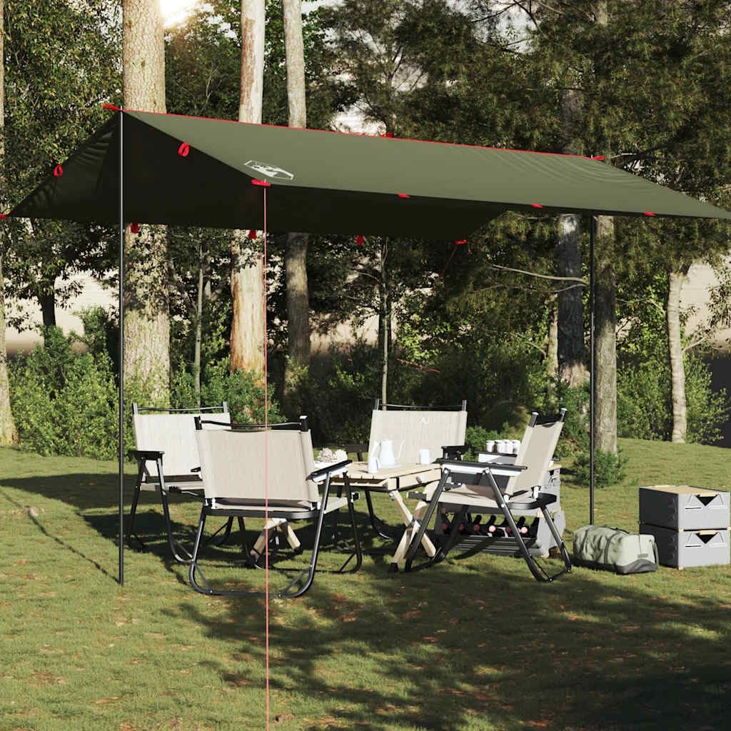 Tarp Olivgrün 306 x 306 cm Camping-Plane Zeltplane für Outdoor und Trekking mit Tragetasche, Vielseitige Abdeckung mit Ösen, Leichte Camping-Überdachung